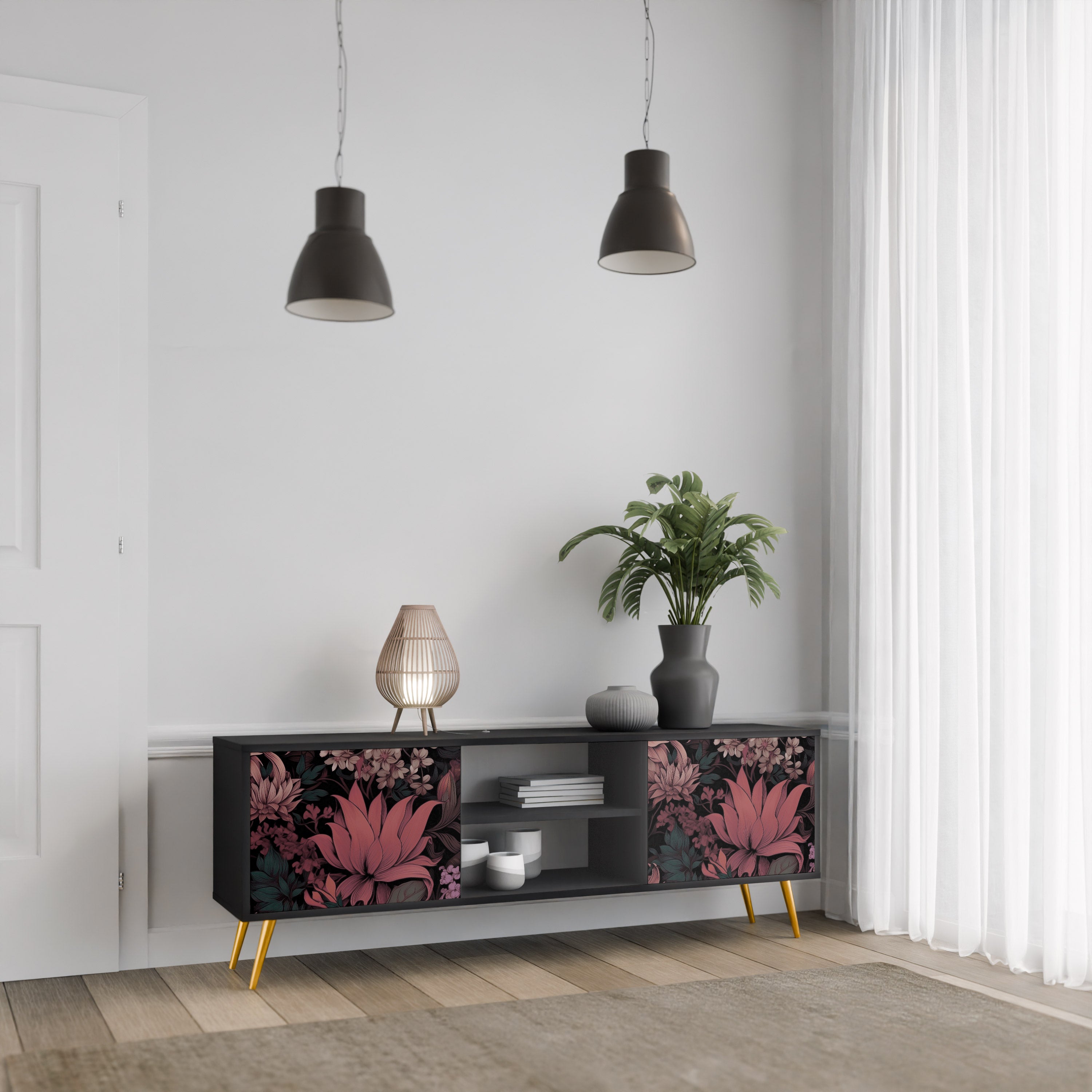 FLORAL WHISPER Szafka RTV 2-drzwiowa korpus Czarny