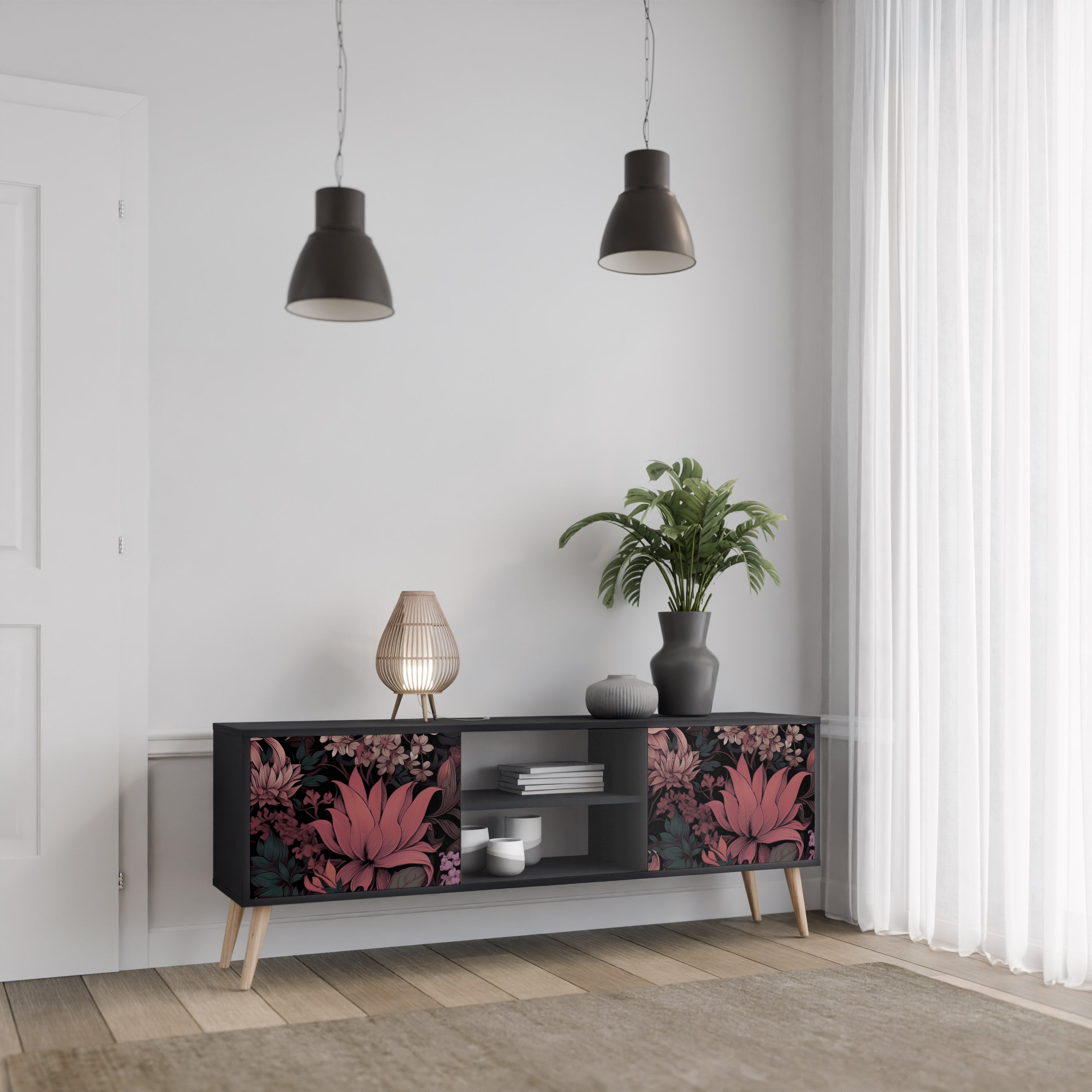 FLORAL WHISPER Szafka RTV 2-drzwiowa korpus Czarny