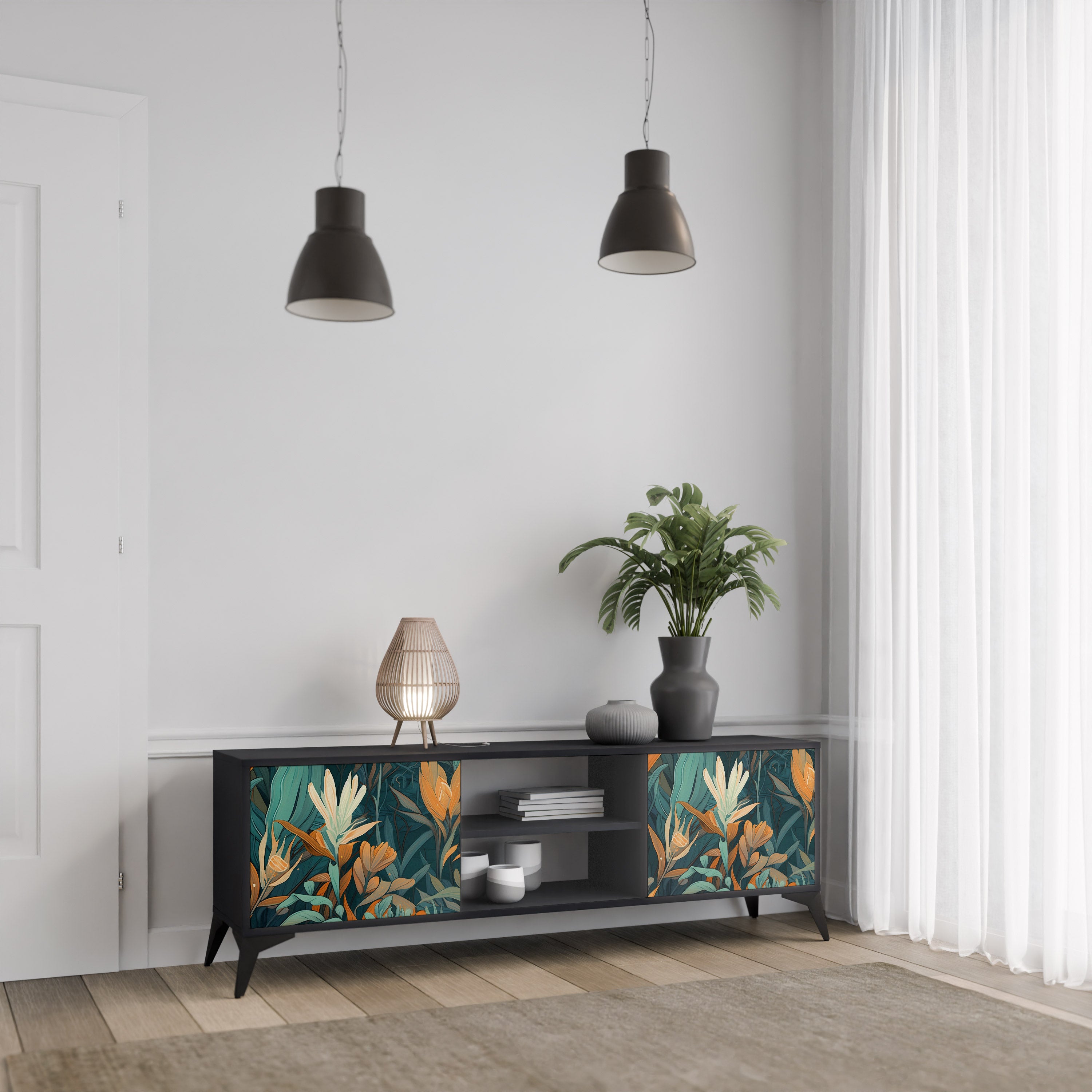 FLORAL SERENITY Szafka RTV 2-drzwiowa korpus Czarny