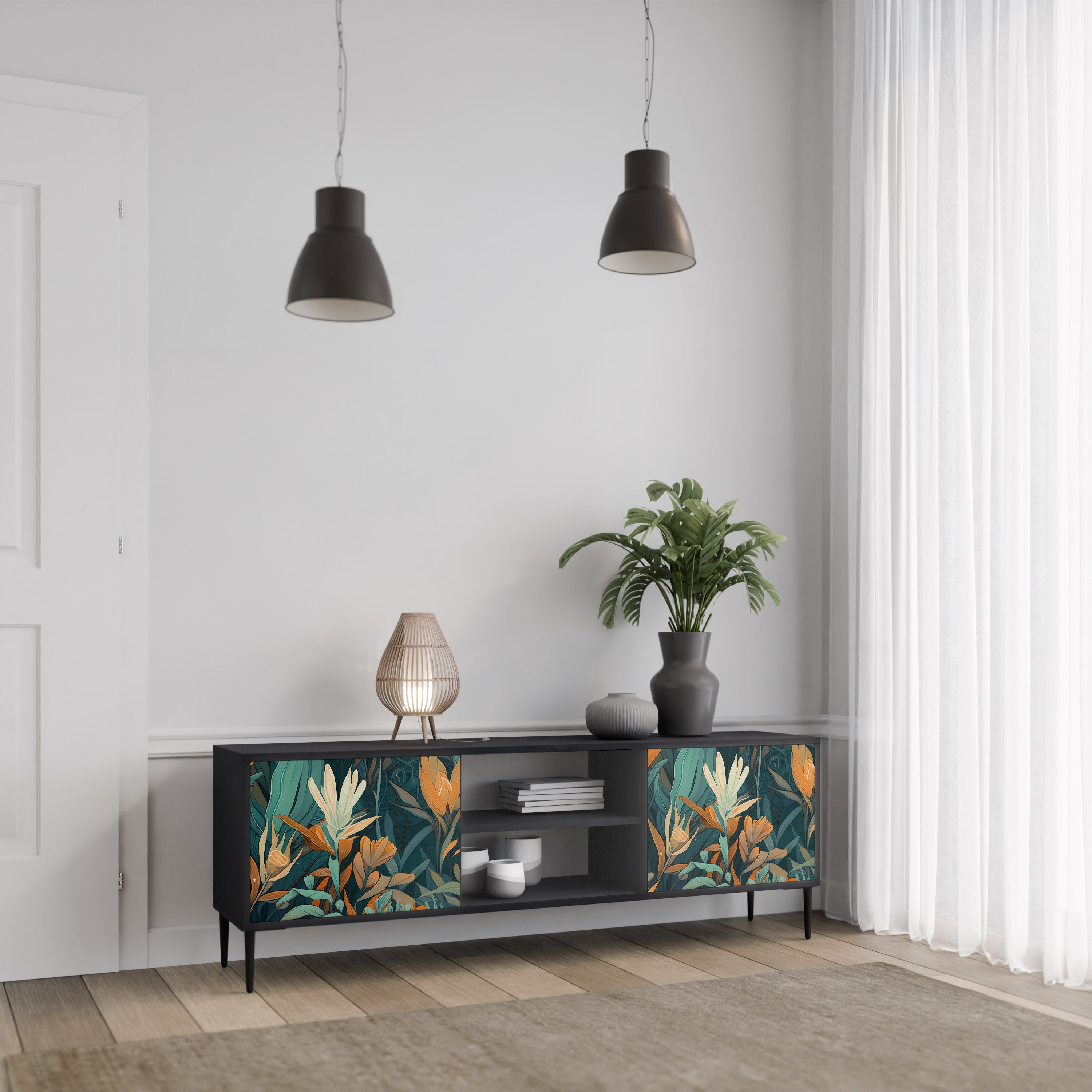 FLORAL SERENITY Szafka RTV 2-drzwiowa korpus Czarny
