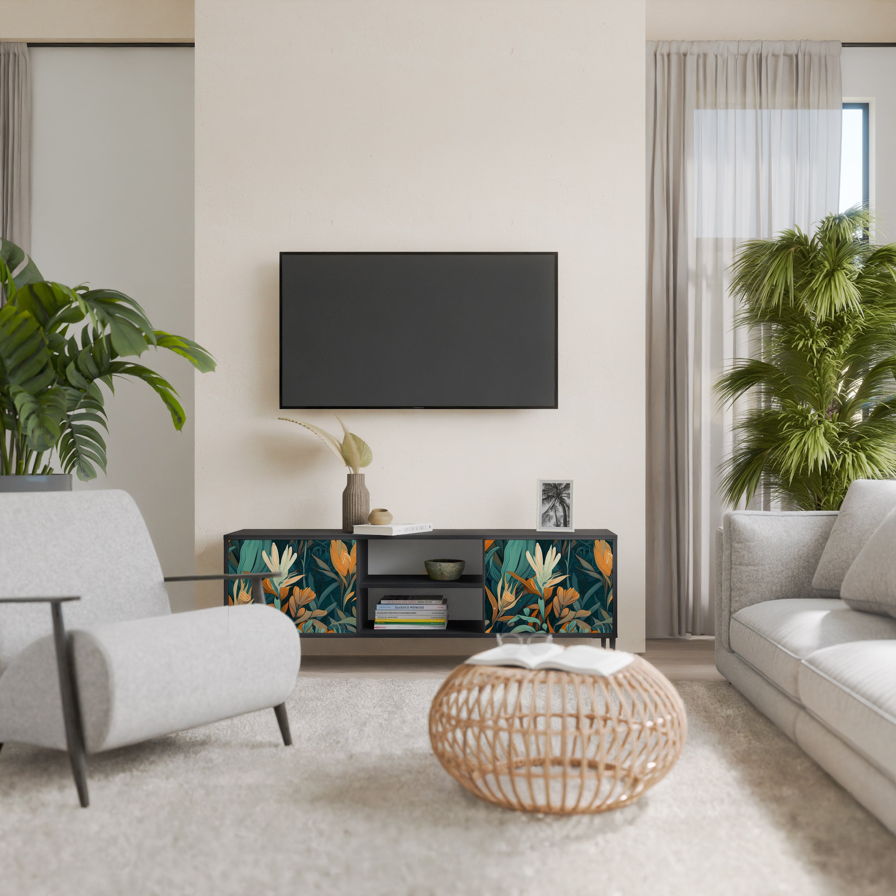 FLORAL SERENITY Szafka RTV 2-drzwiowa korpus Czarny