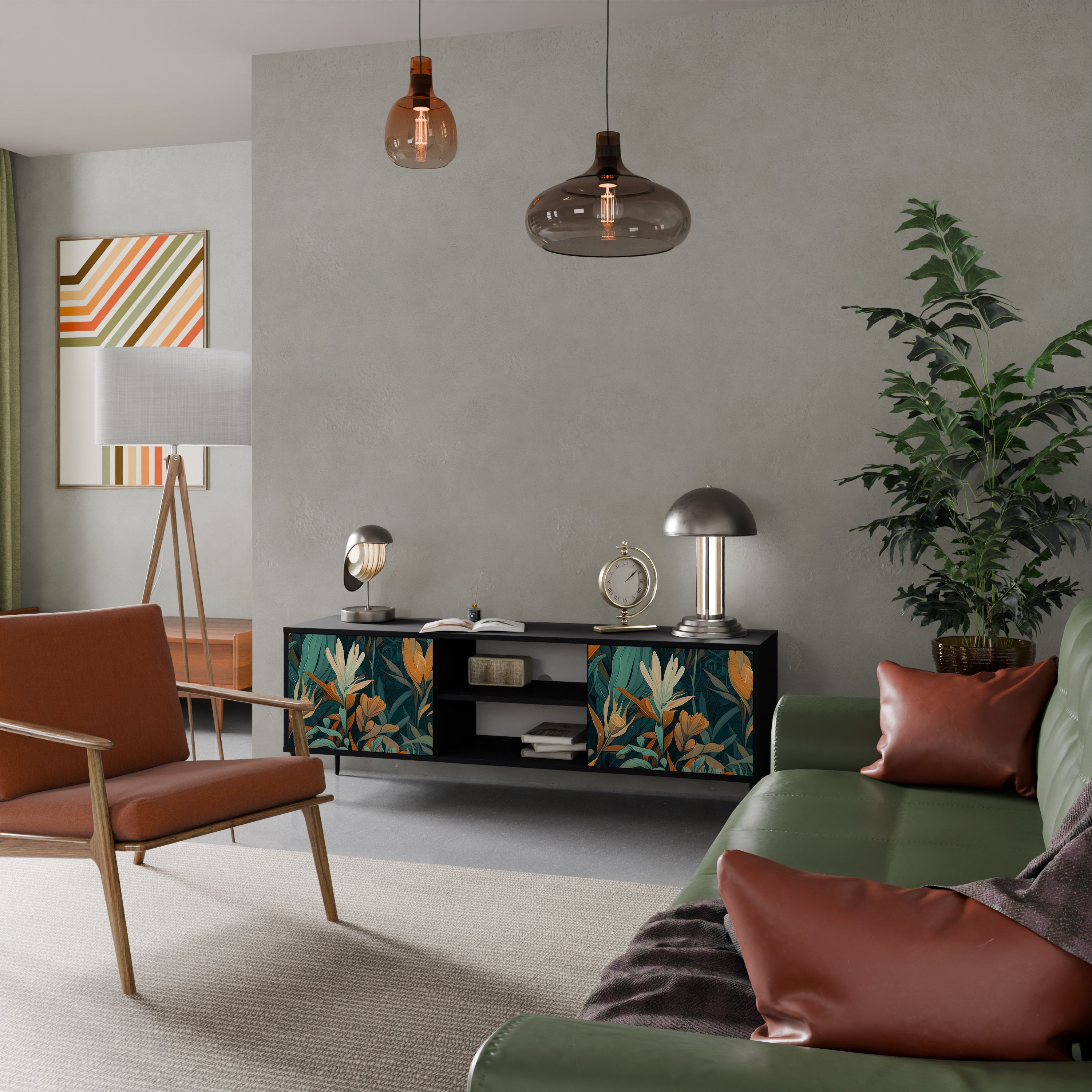 FLORAL SERENITY Szafka RTV 2-drzwiowa korpus Czarny
