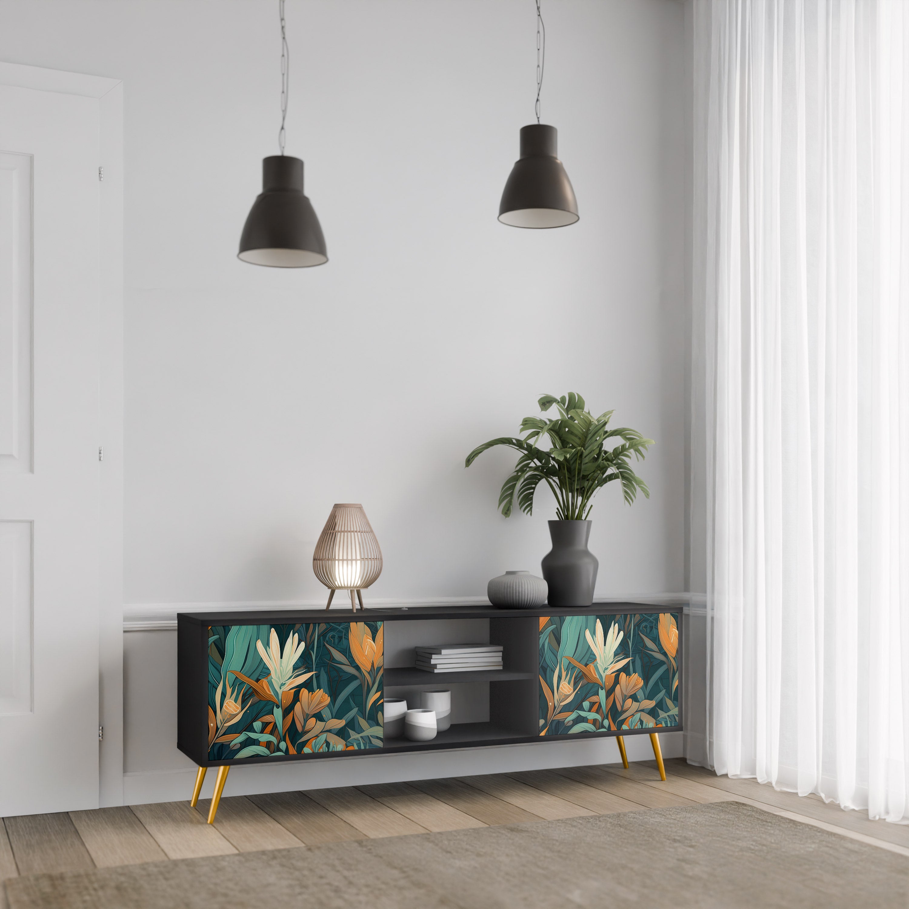 FLORAL SERENITY Szafka RTV 2-drzwiowa korpus Czarny