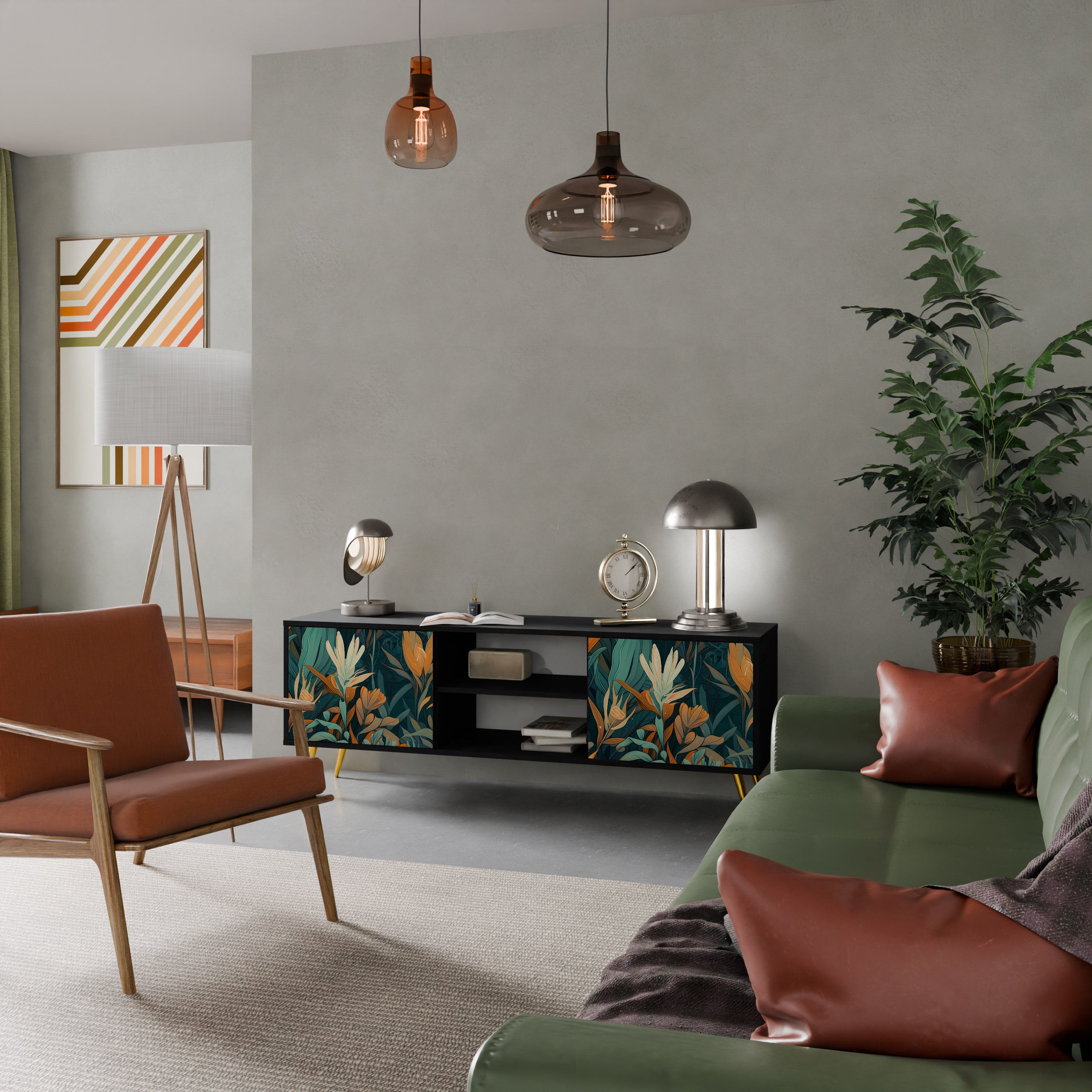 FLORAL SERENITY Szafka RTV 2-drzwiowa korpus Czarny