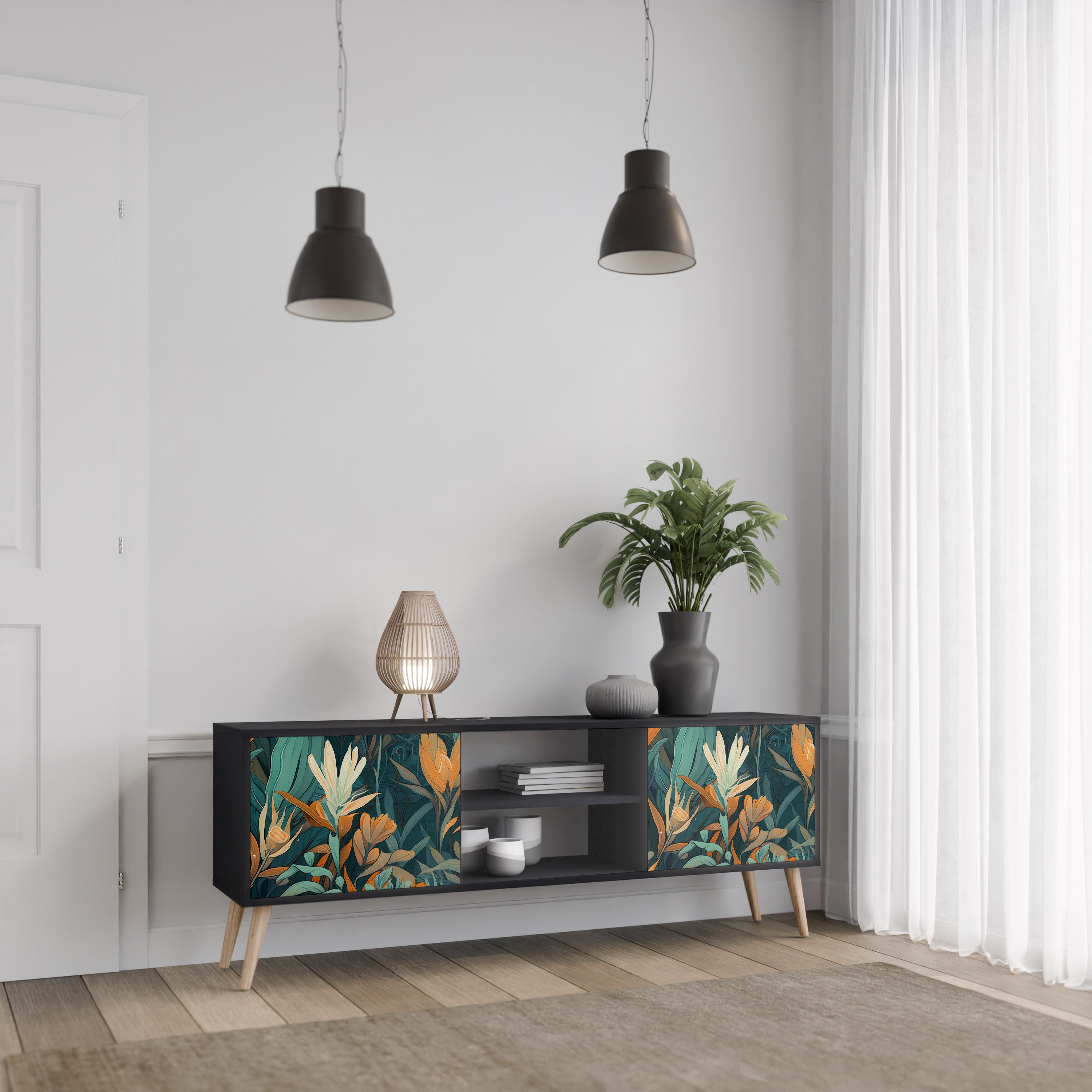 FLORAL SERENITY Szafka RTV 2-drzwiowa korpus Czarny