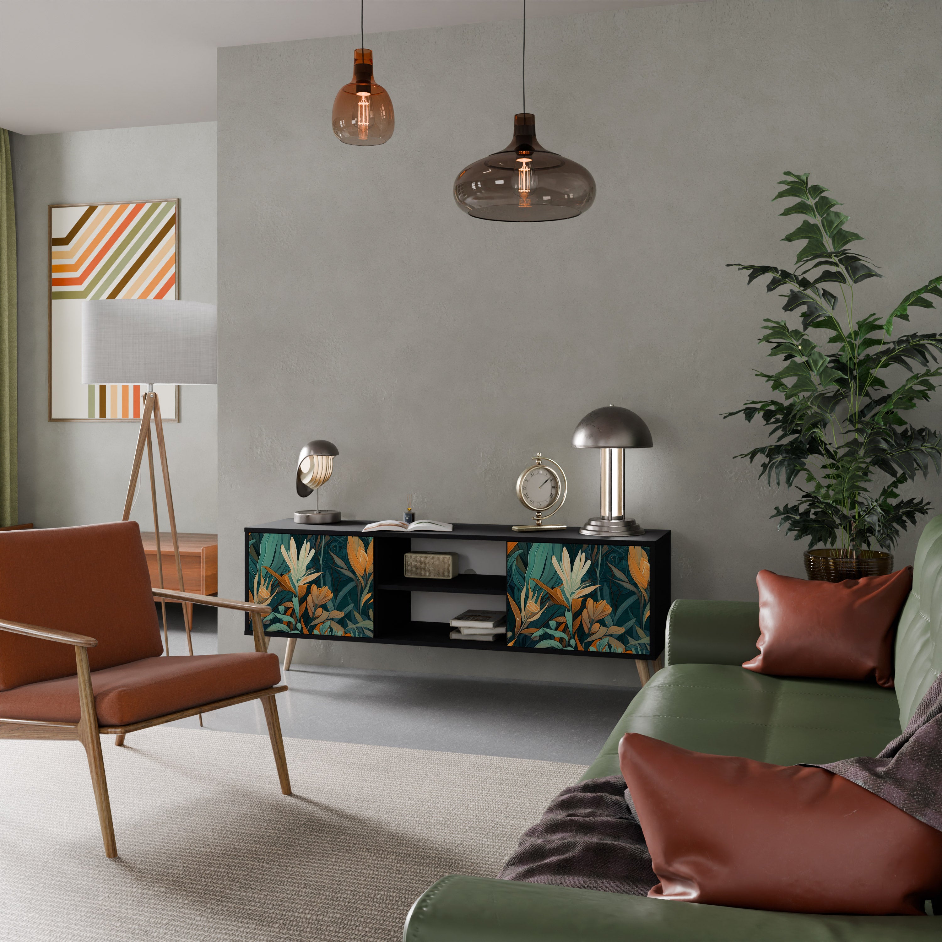FLORAL SERENITY Szafka RTV 2-drzwiowa korpus Czarny