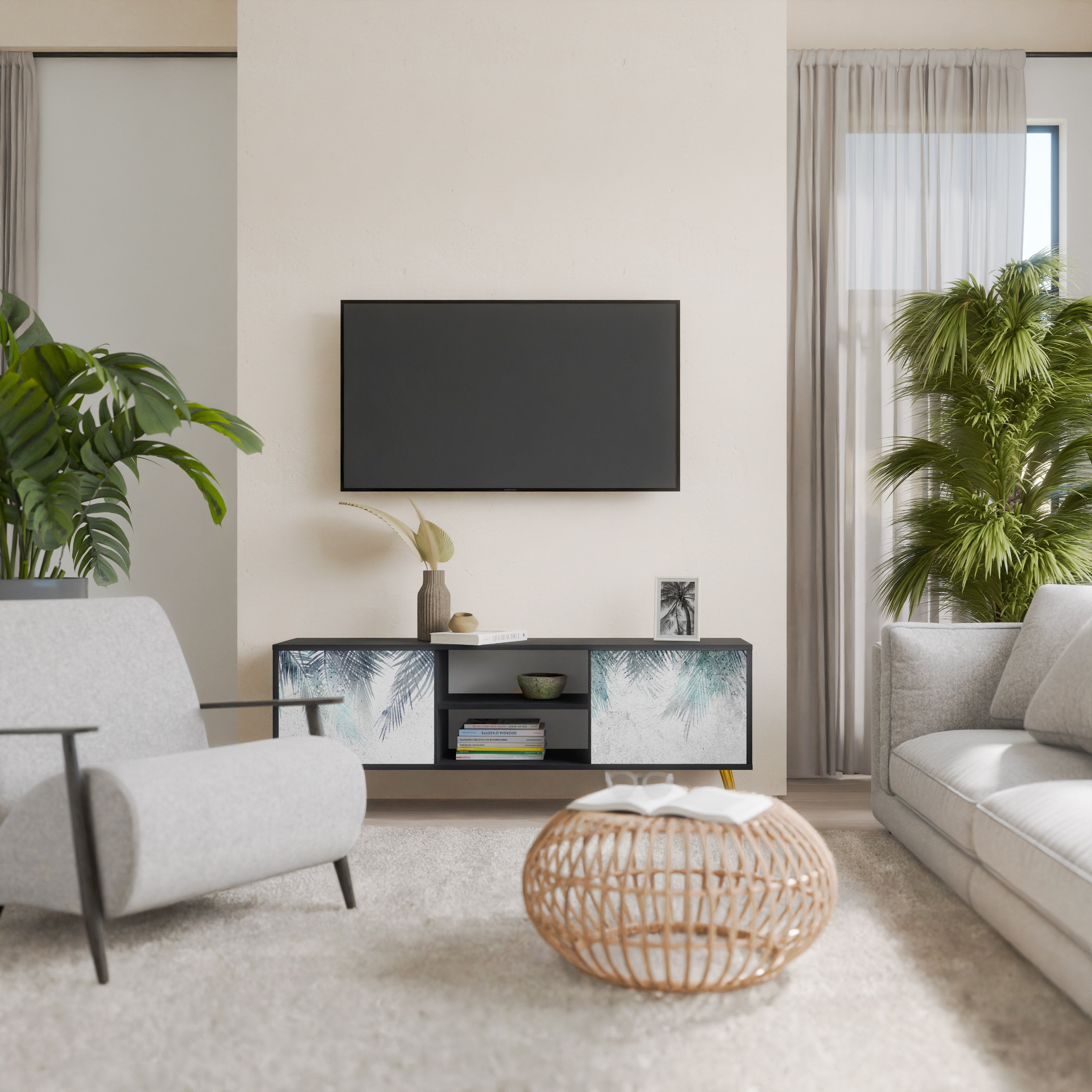 PALM VEIL Szafka RTV 2-drzwiowa korpus Czarny