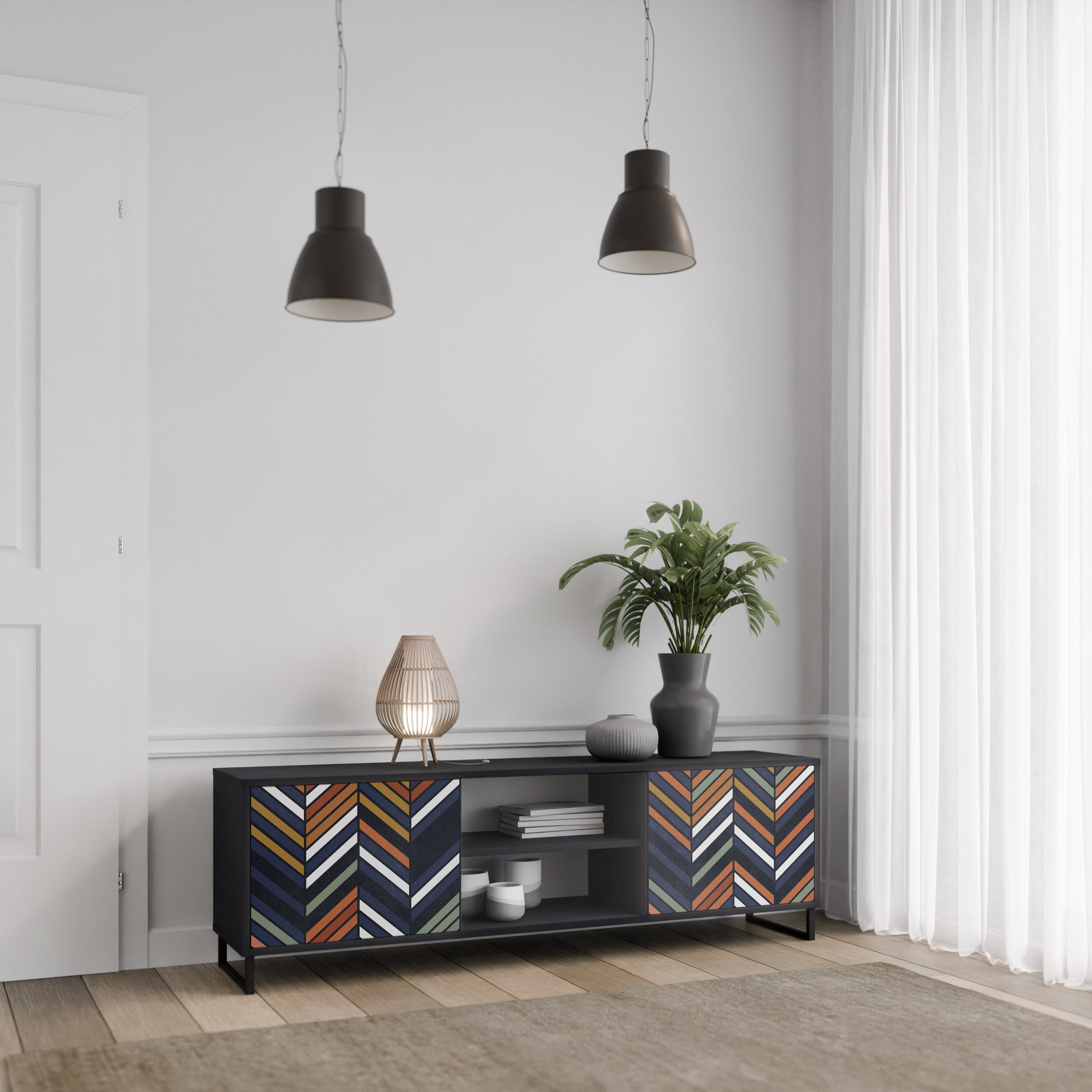VIBRANT PATCHWORK Szafka RTV 2-drzwiowa korpus Czarny