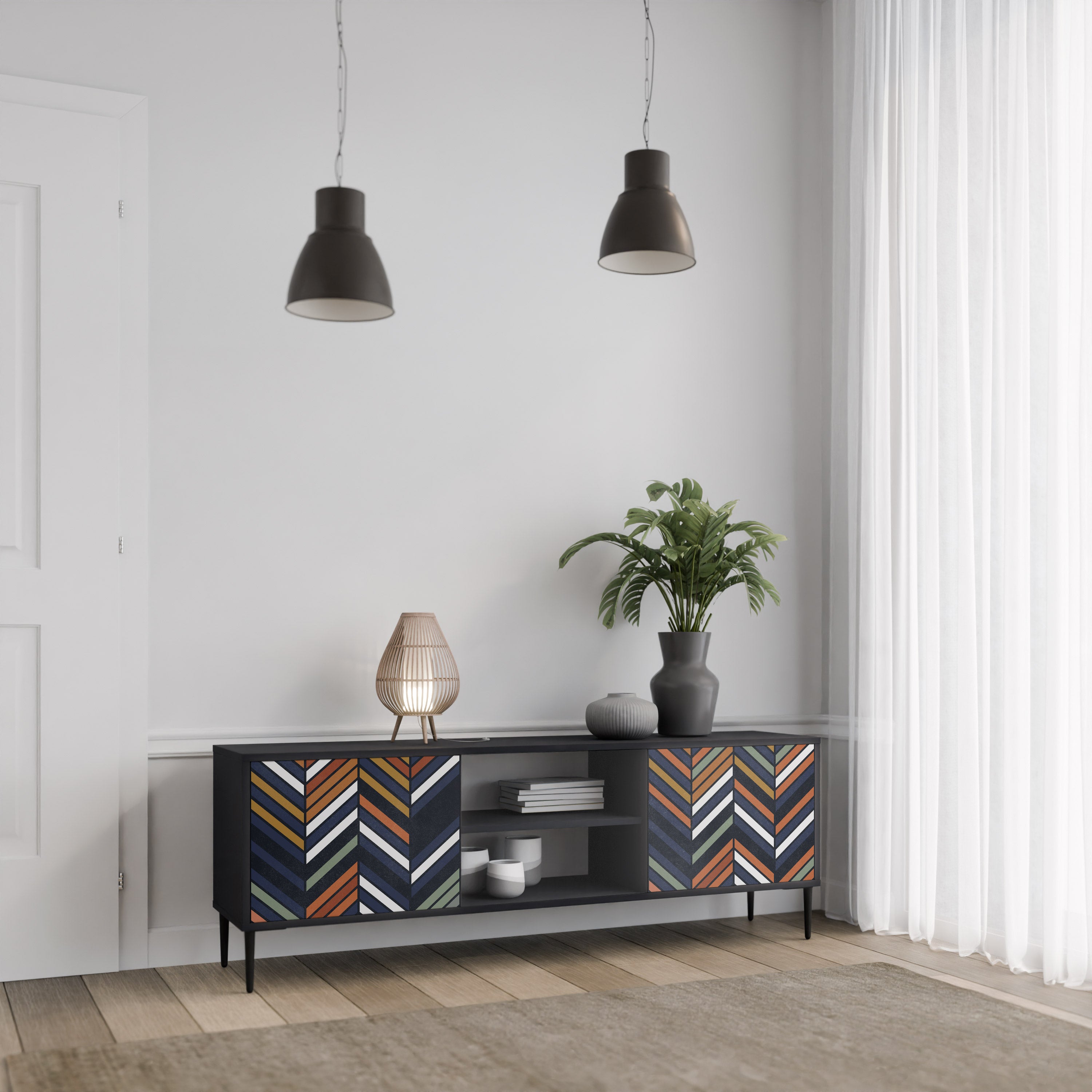 VIBRANT PATCHWORK Szafka RTV 2-drzwiowa korpus Czarny