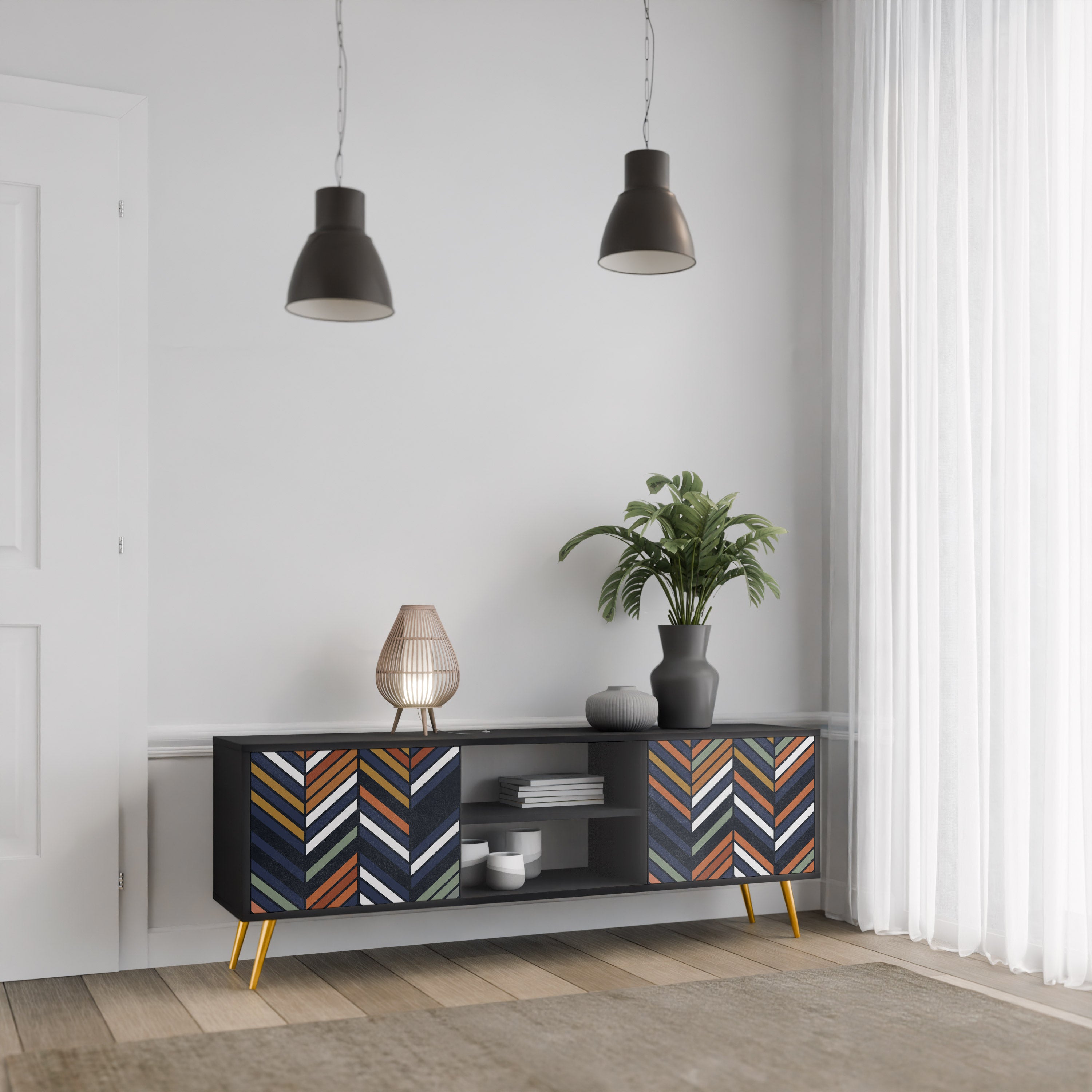 VIBRANT PATCHWORK Szafka RTV 2-drzwiowa korpus Czarny