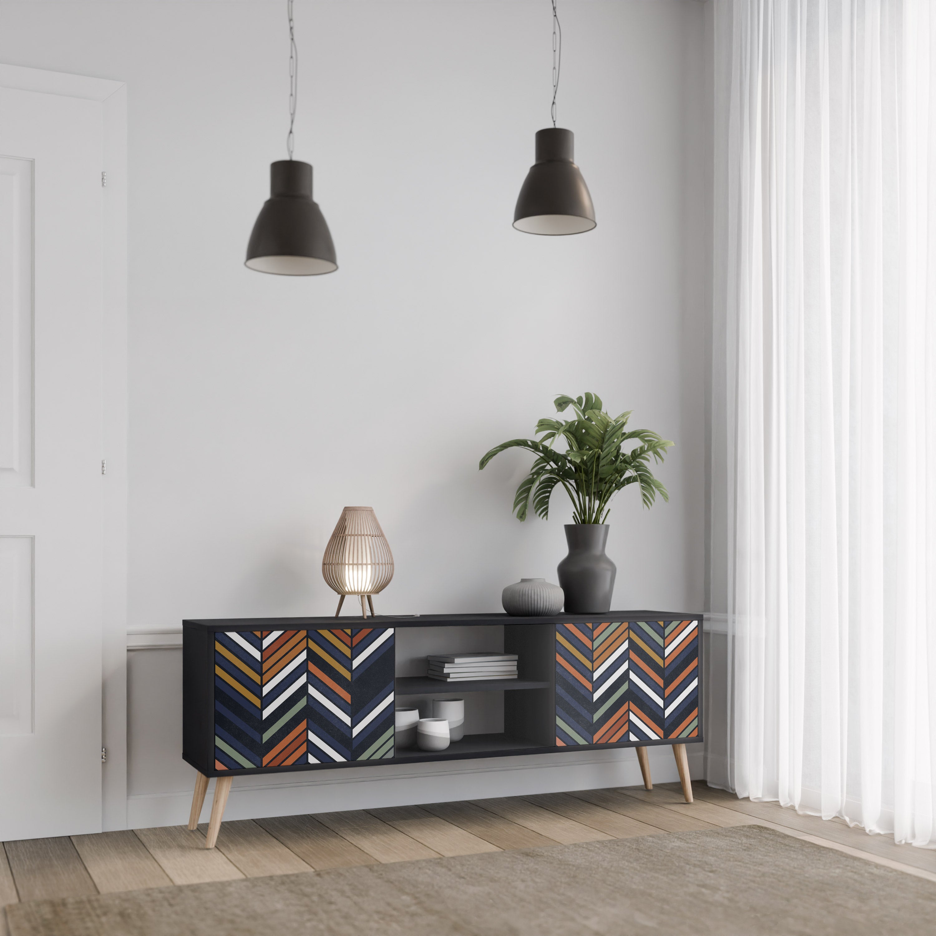 VIBRANT PATCHWORK Szafka RTV 2-drzwiowa korpus Czarny