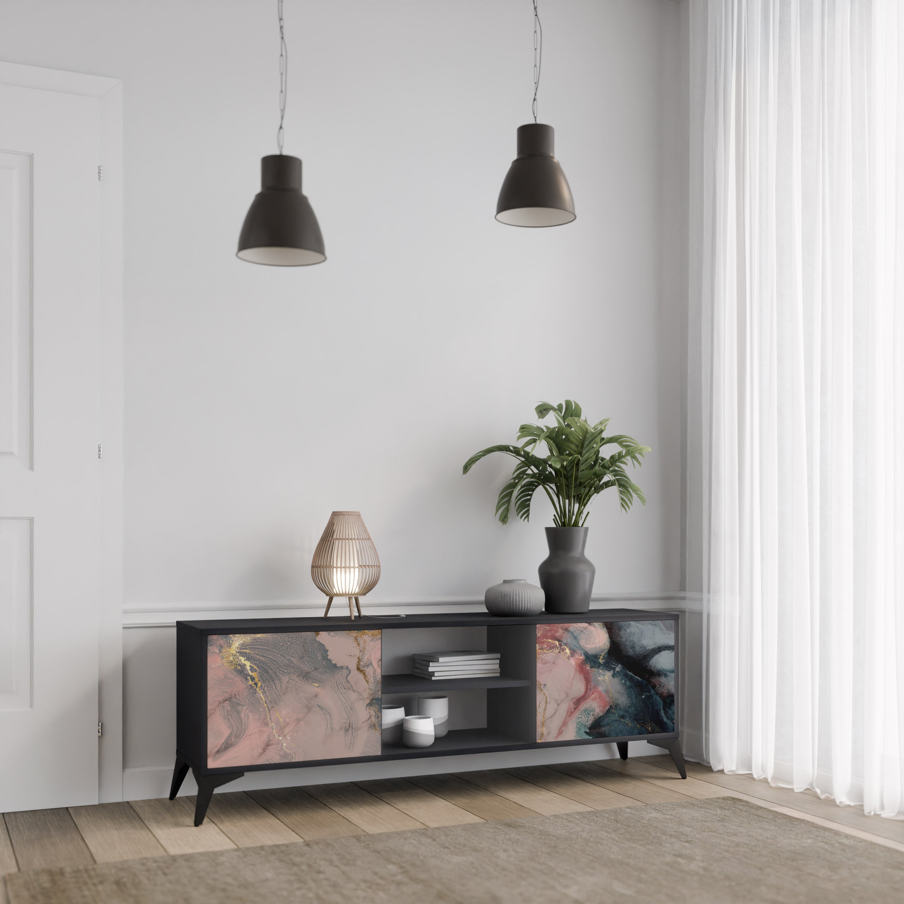GILDED SWIRLS Szafka RTV 2-drzwiowa korpus Czarny