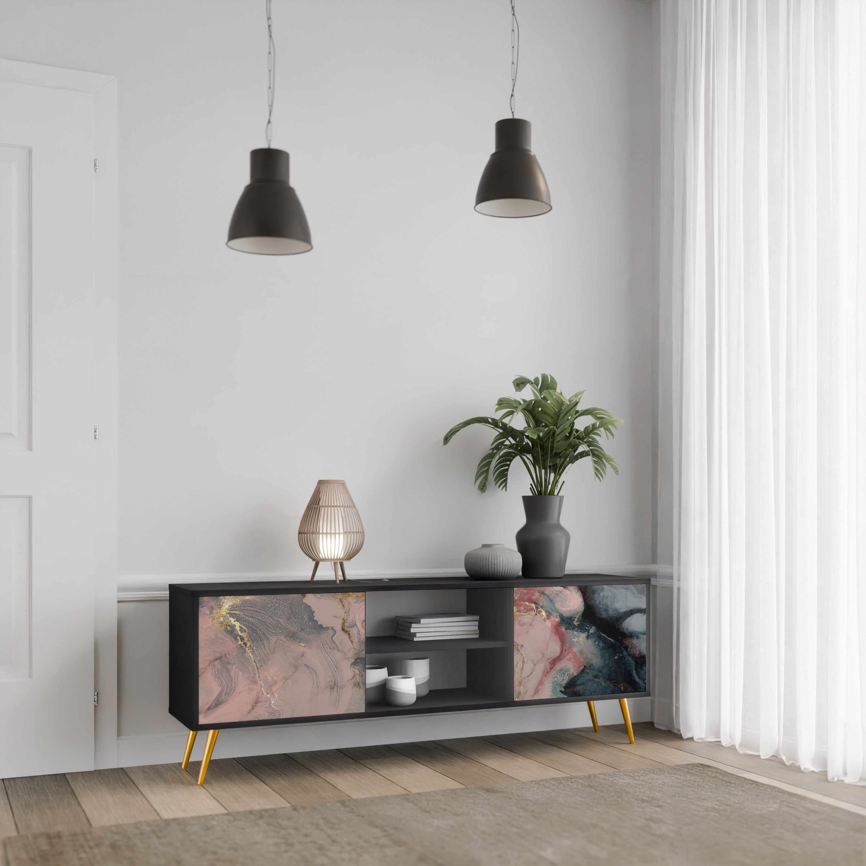 GILDED SWIRLS Szafka RTV 2-drzwiowa korpus Czarny