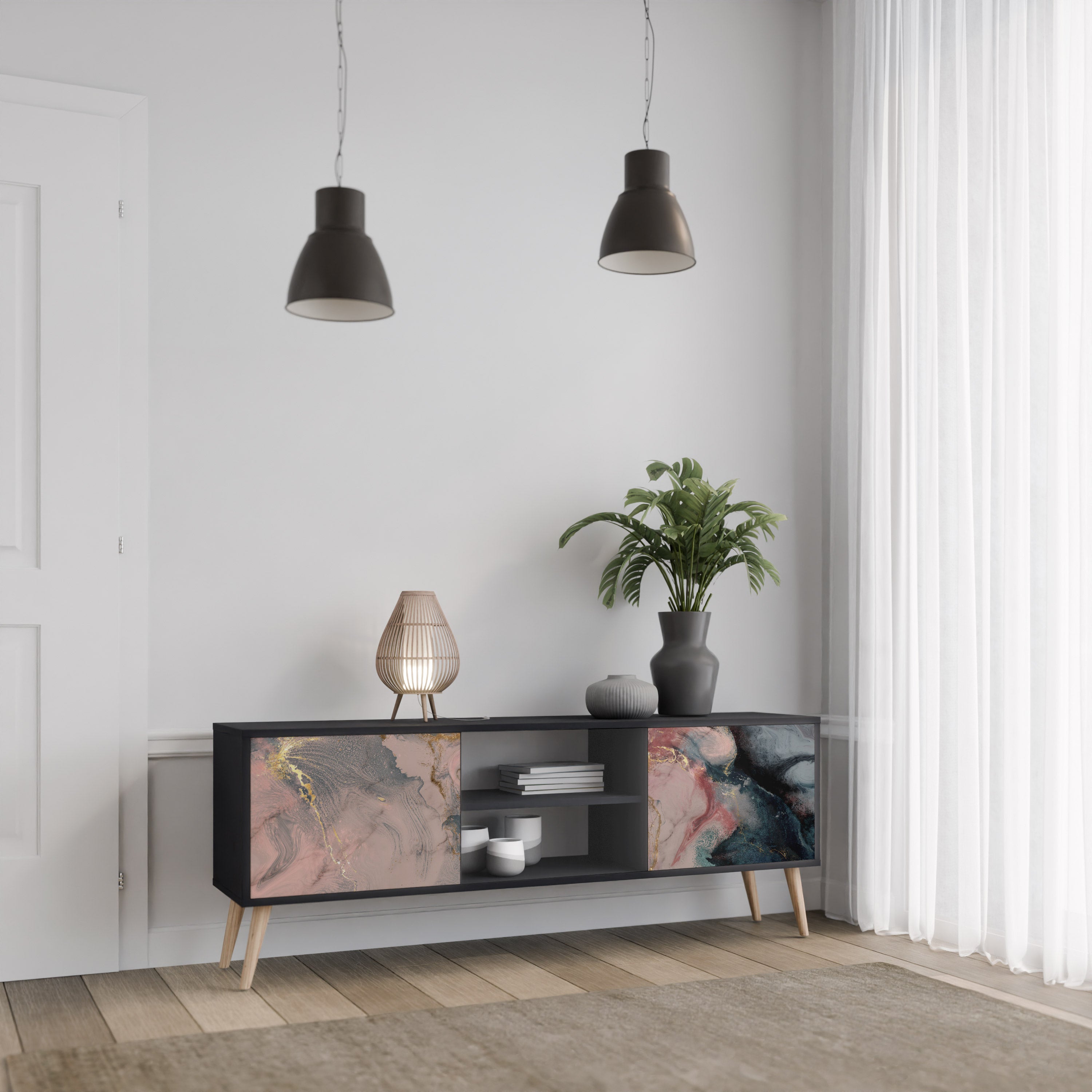 GILDED SWIRLS Szafka RTV 2-drzwiowa korpus Czarny