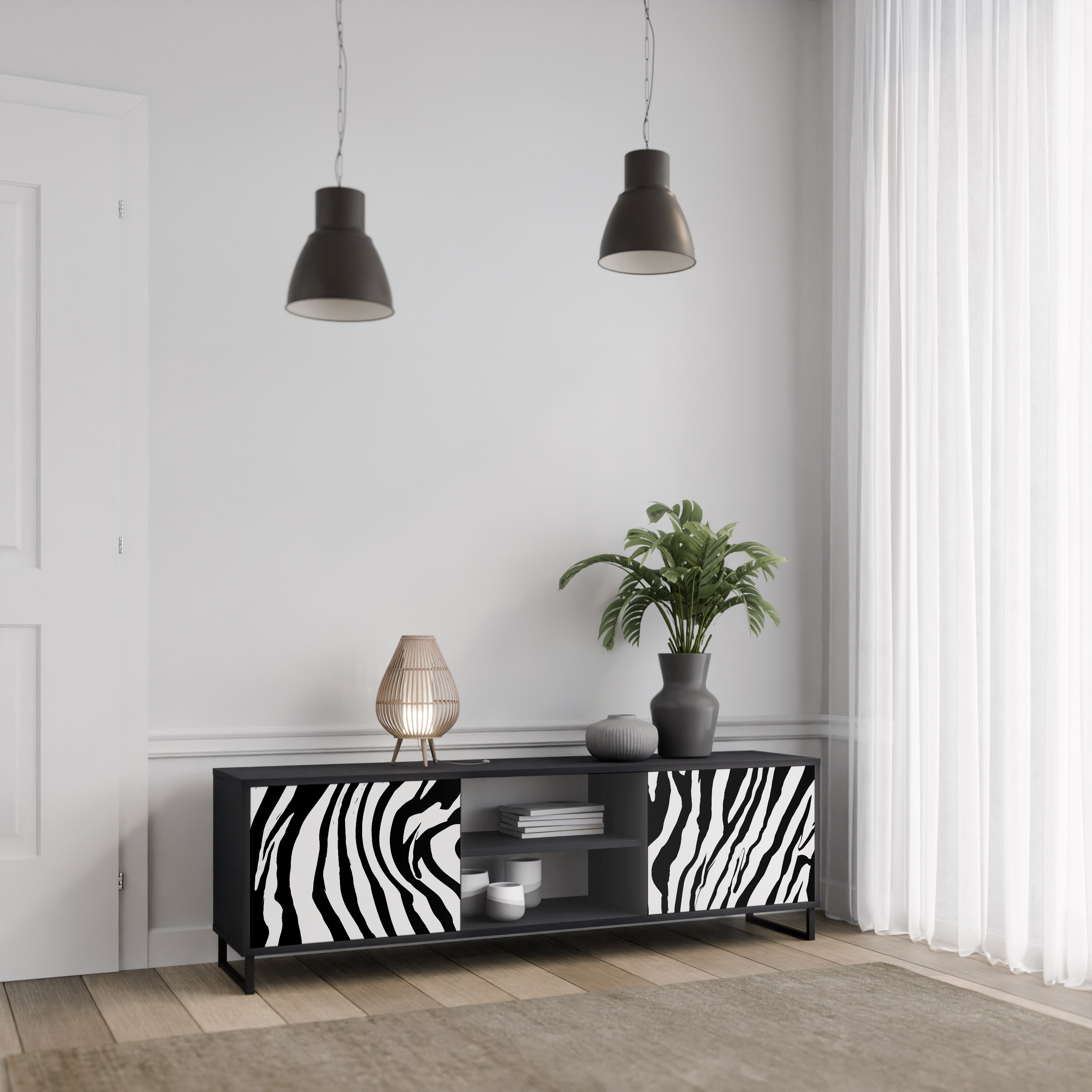 SPLENDID ZEBRA Szafka RTV 2-drzwiowa korpus Czarny
