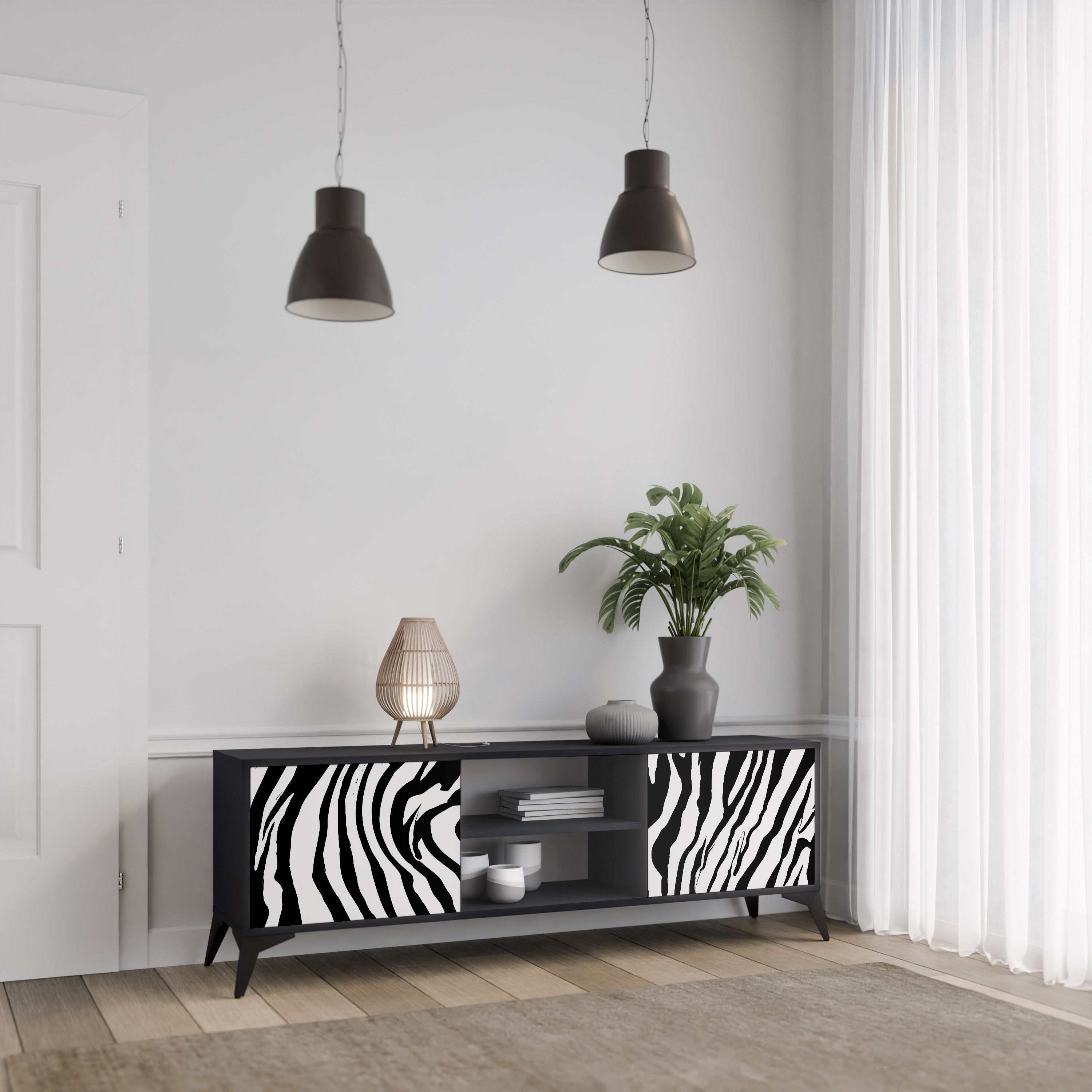 SPLENDID ZEBRA Szafka RTV 2-drzwiowa korpus Czarny