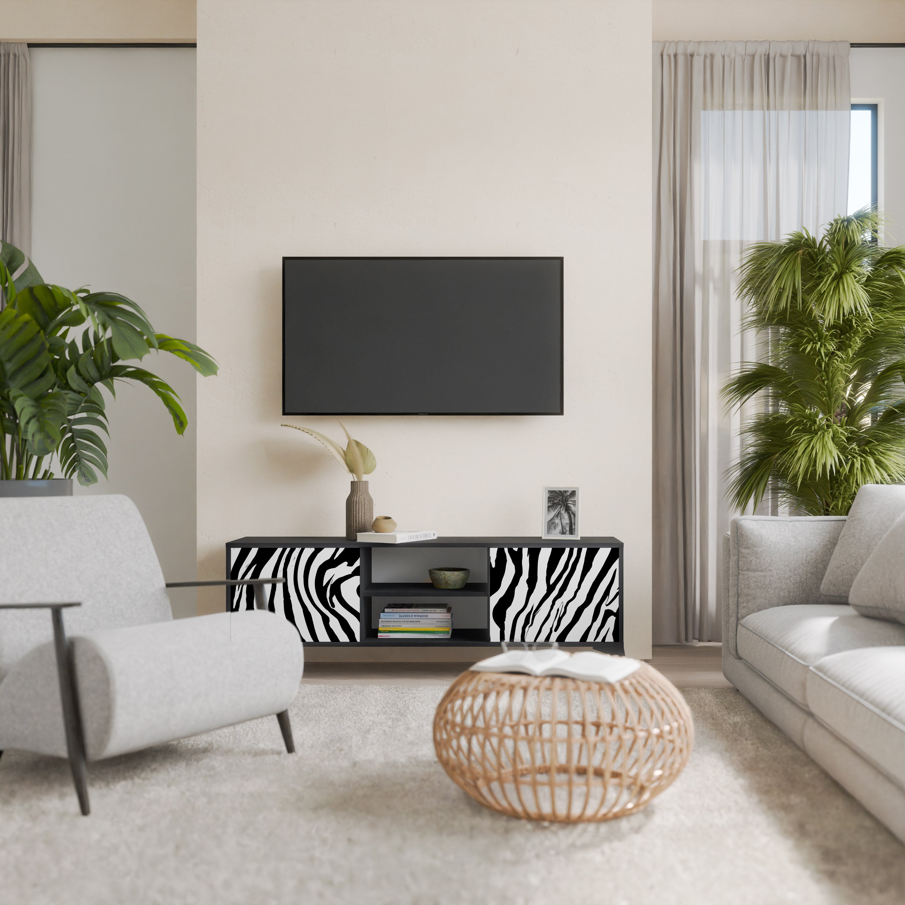 SPLENDID ZEBRA Szafka RTV 2-drzwiowa korpus Czarny
