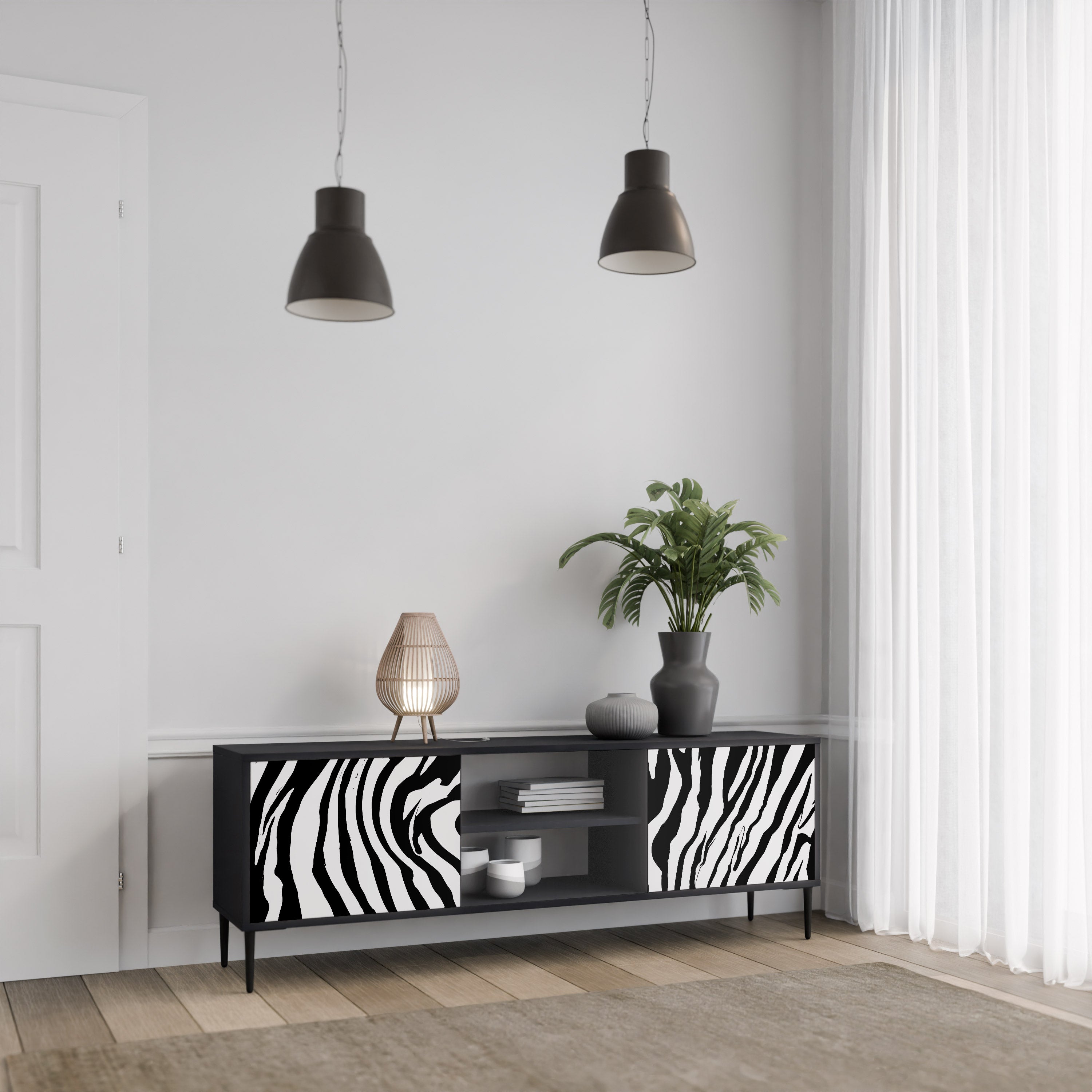 SPLENDID ZEBRA Szafka RTV 2-drzwiowa korpus Czarny