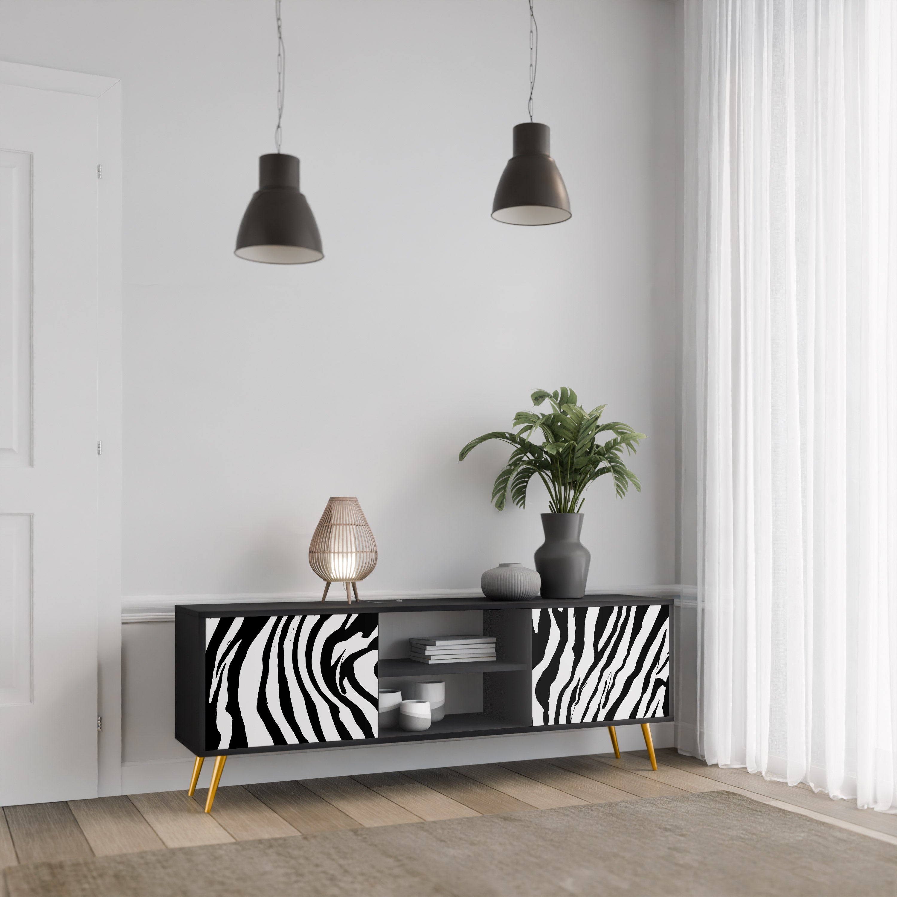 SPLENDID ZEBRA Szafka RTV 2-drzwiowa korpus Czarny