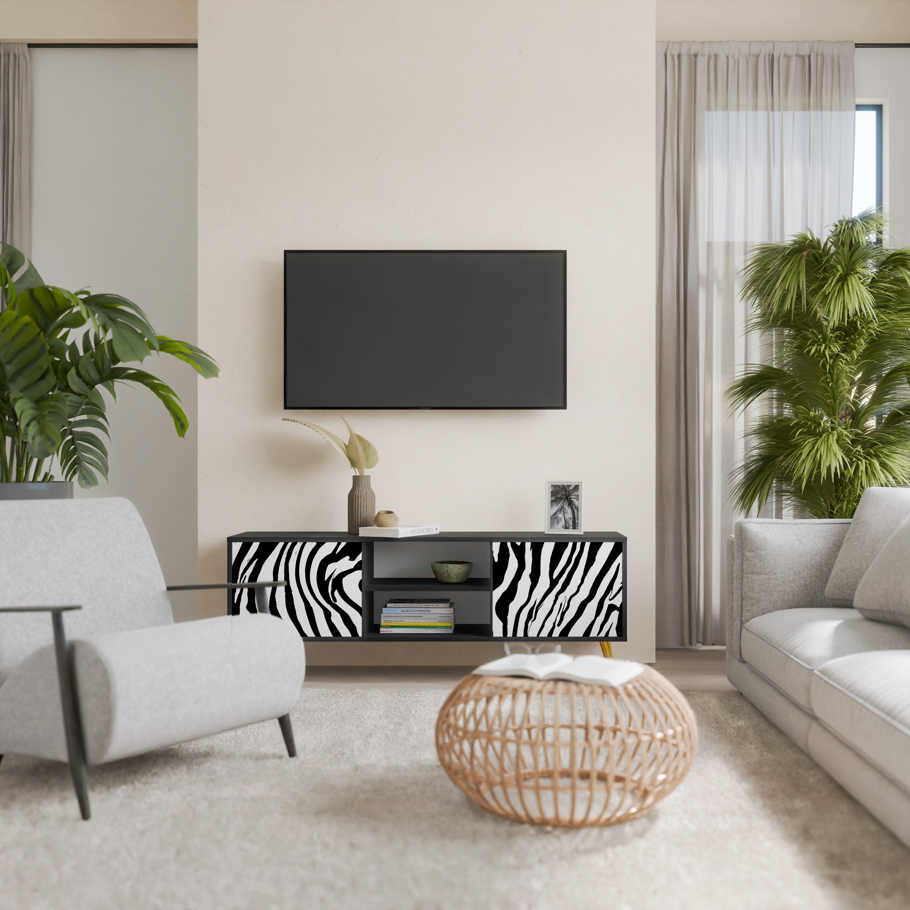 SPLENDID ZEBRA Szafka RTV 2-drzwiowa korpus Czarny