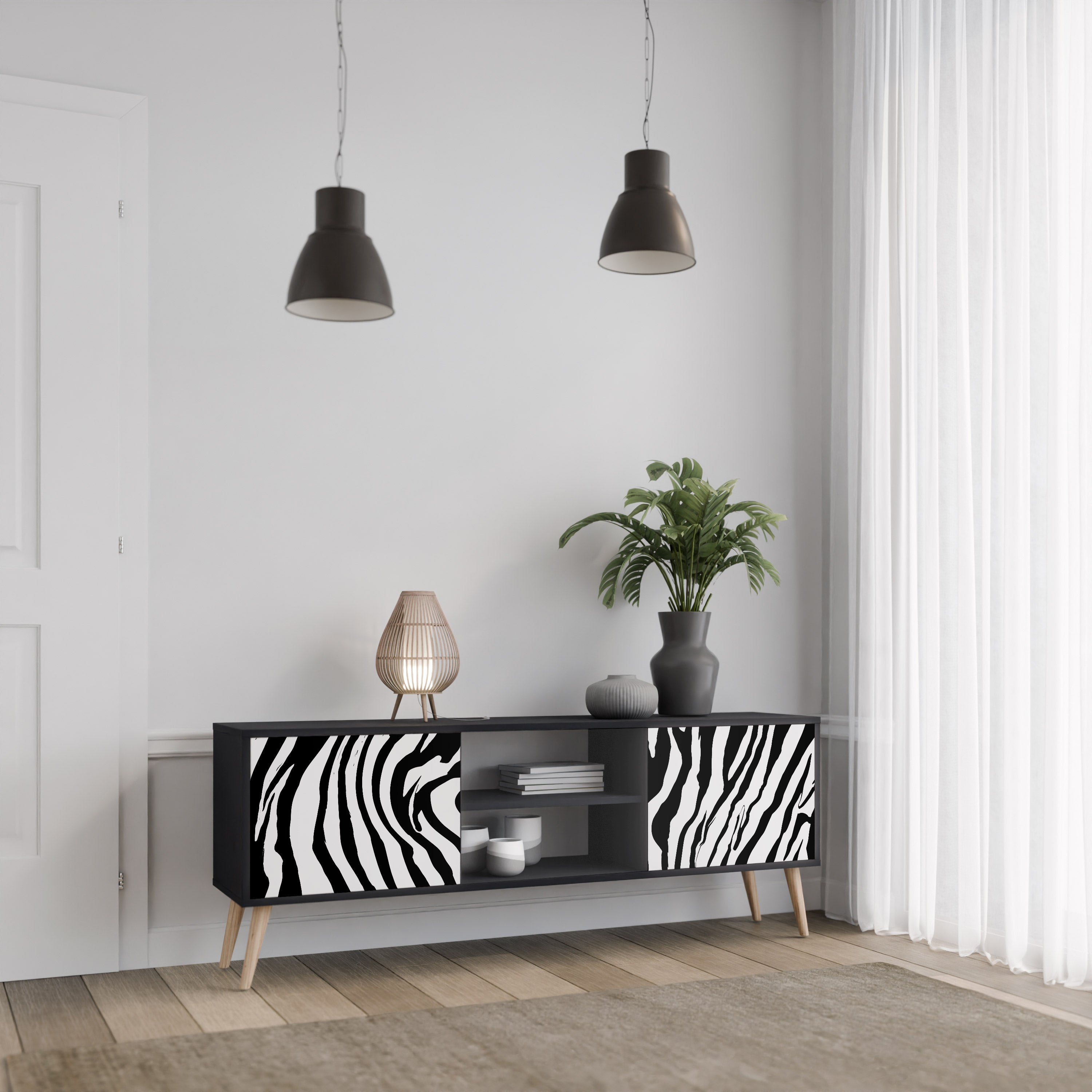 SPLENDID ZEBRA Szafka RTV 2-drzwiowa korpus Czarny