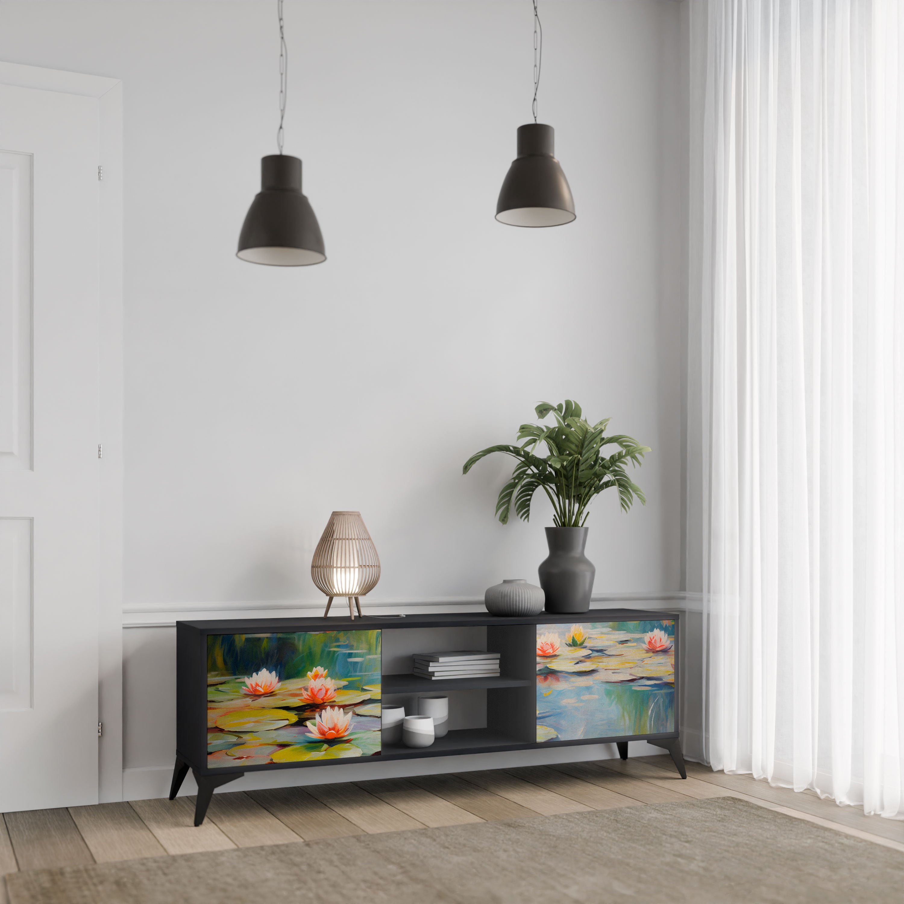 BLOOMING WATERS Szafka RTV 2-drzwiowa korpus Czarny