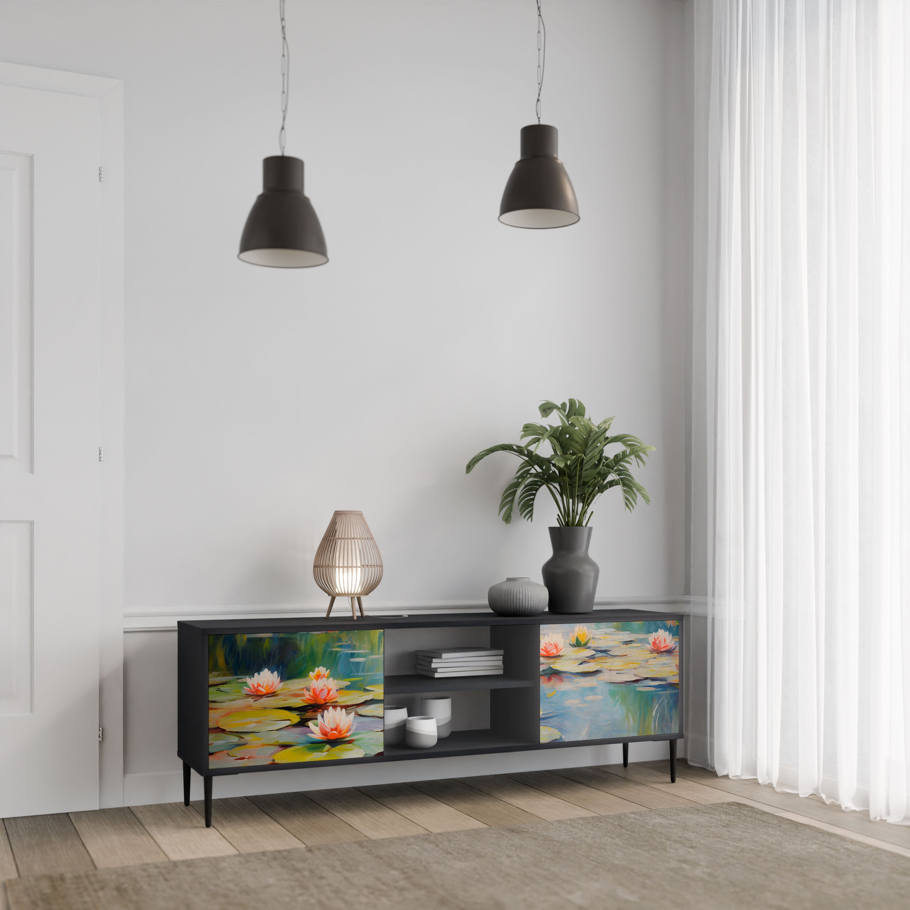 BLOOMING WATERS Szafka RTV 2-drzwiowa korpus Czarny