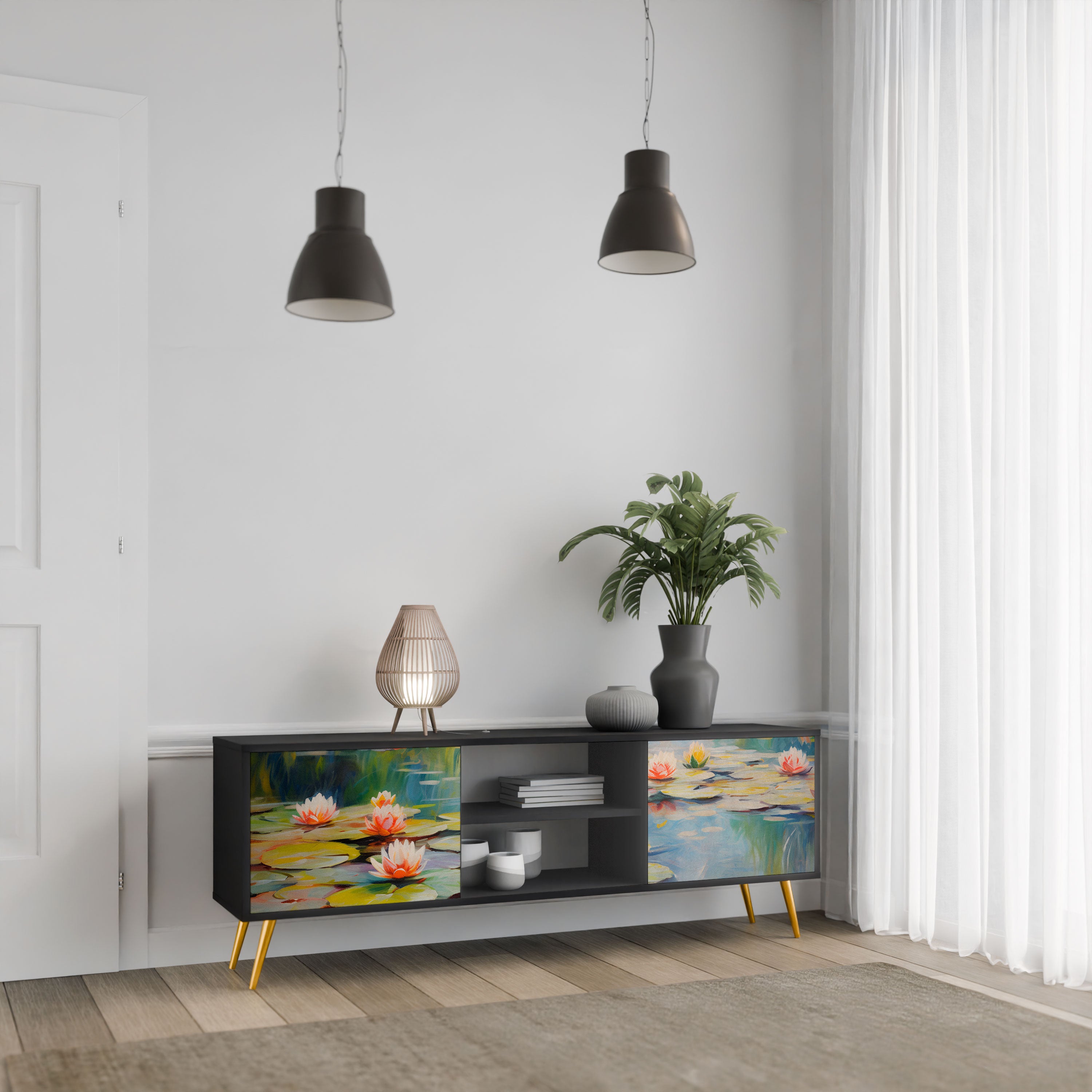 BLOOMING WATERS Szafka RTV 2-drzwiowa korpus Czarny