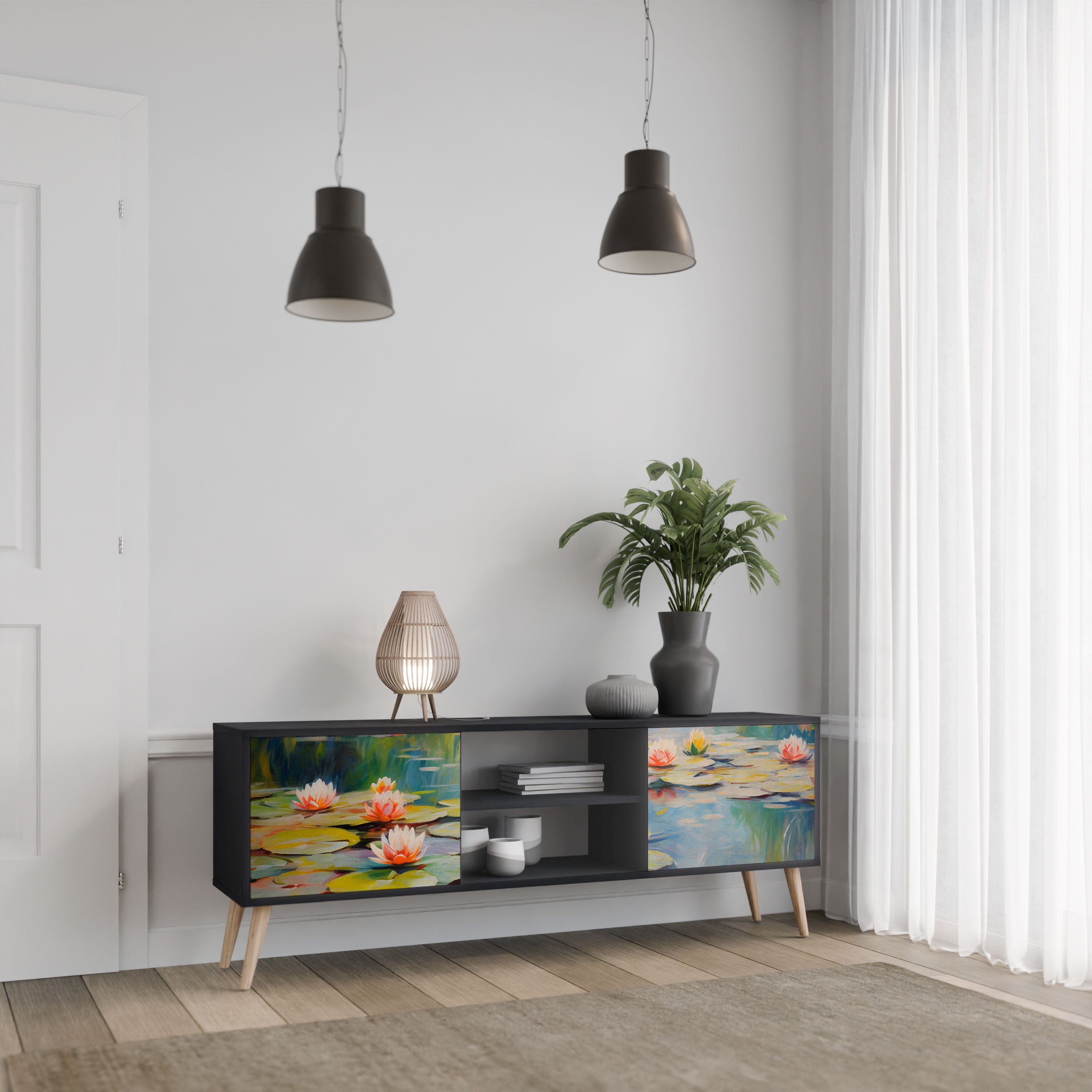 BLOOMING WATERS Szafka RTV 2-drzwiowa korpus Czarny