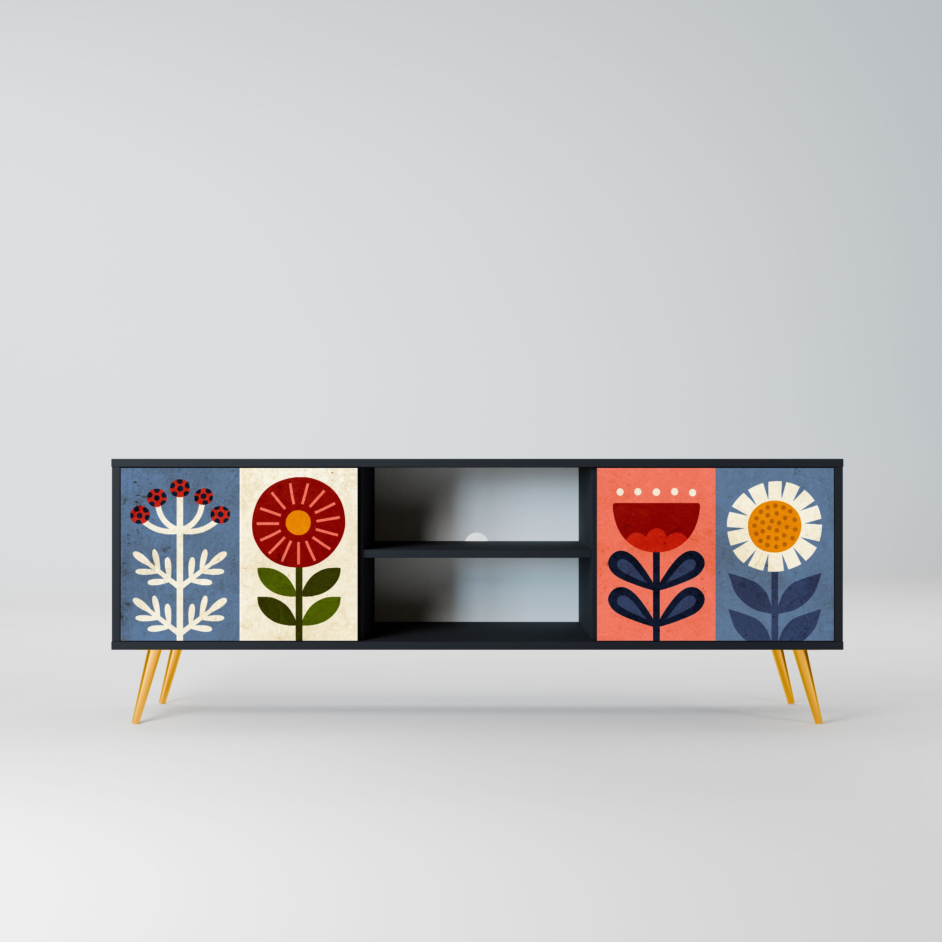 SCANDIC FLOWERET Szafka RTV 2-drzwiowa korpus Czarny