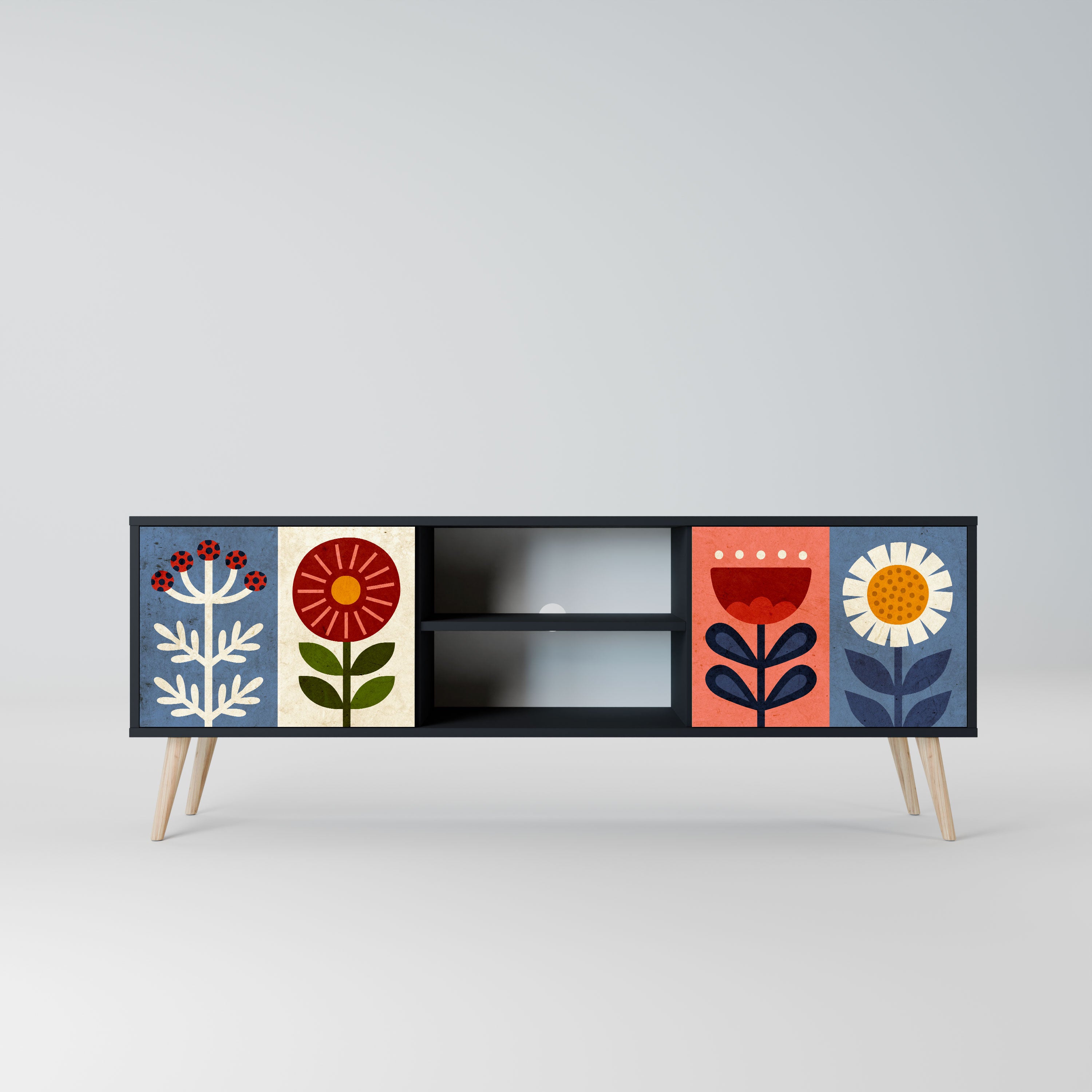 SCANDIC FLOWERET Szafka RTV 2-drzwiowa korpus Czarny