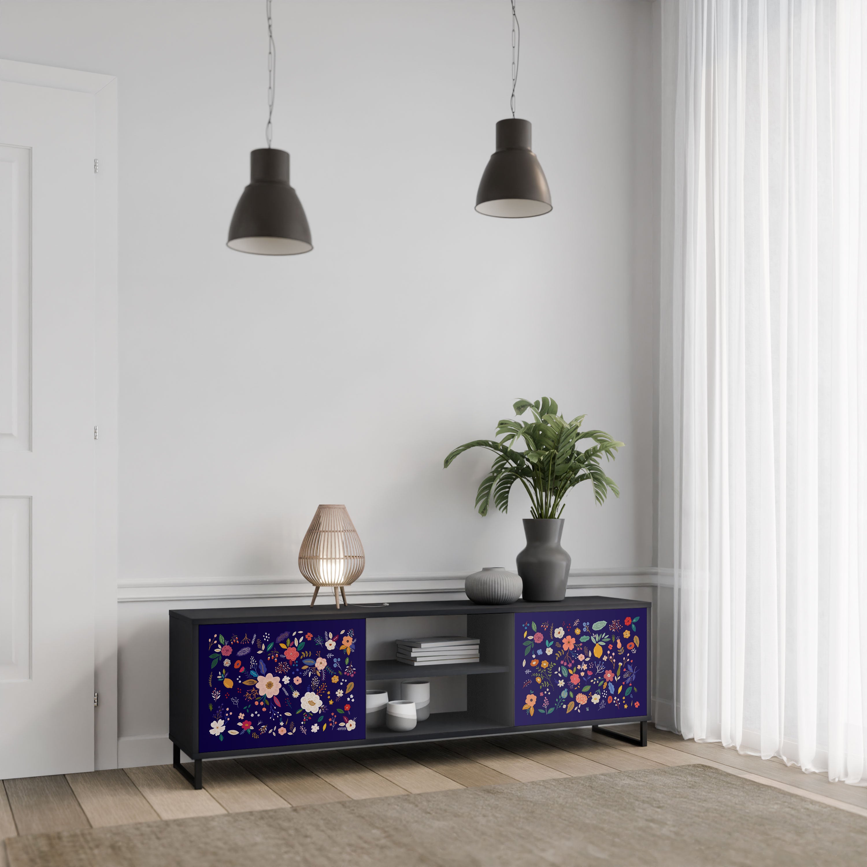 FLORAL COMBINATION Szafka RTV 2-drzwiowa korpus Czarny