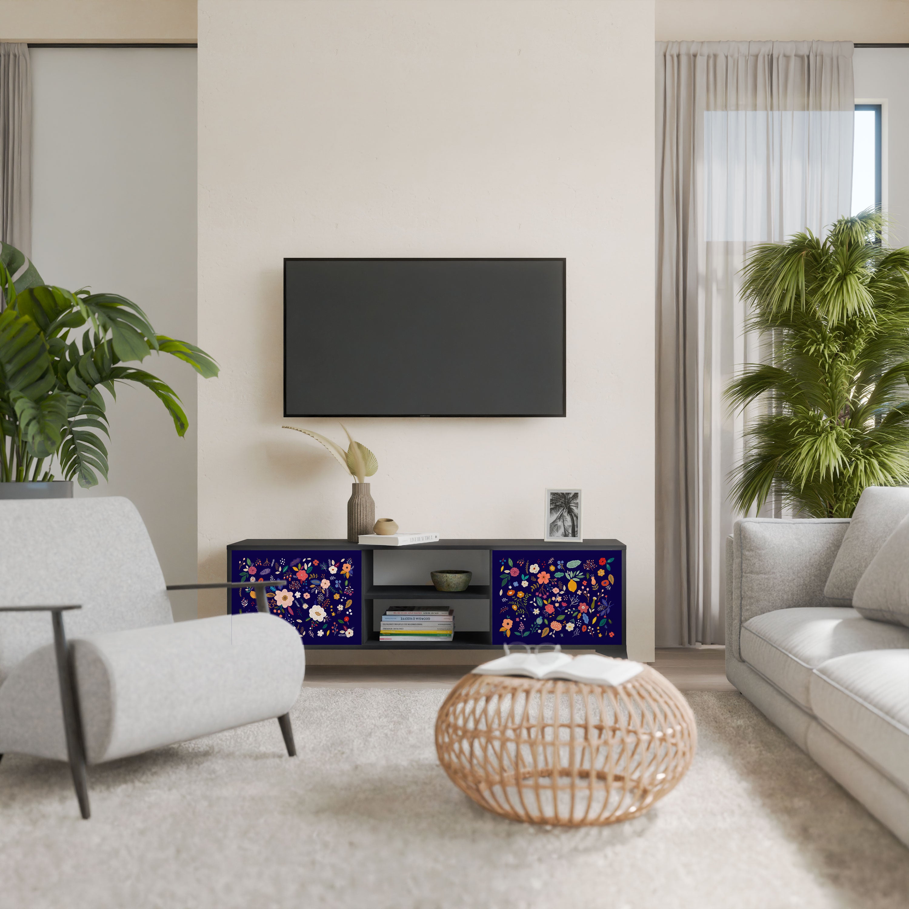 FLORAL COMBINATION Szafka RTV 2-drzwiowa korpus Czarny