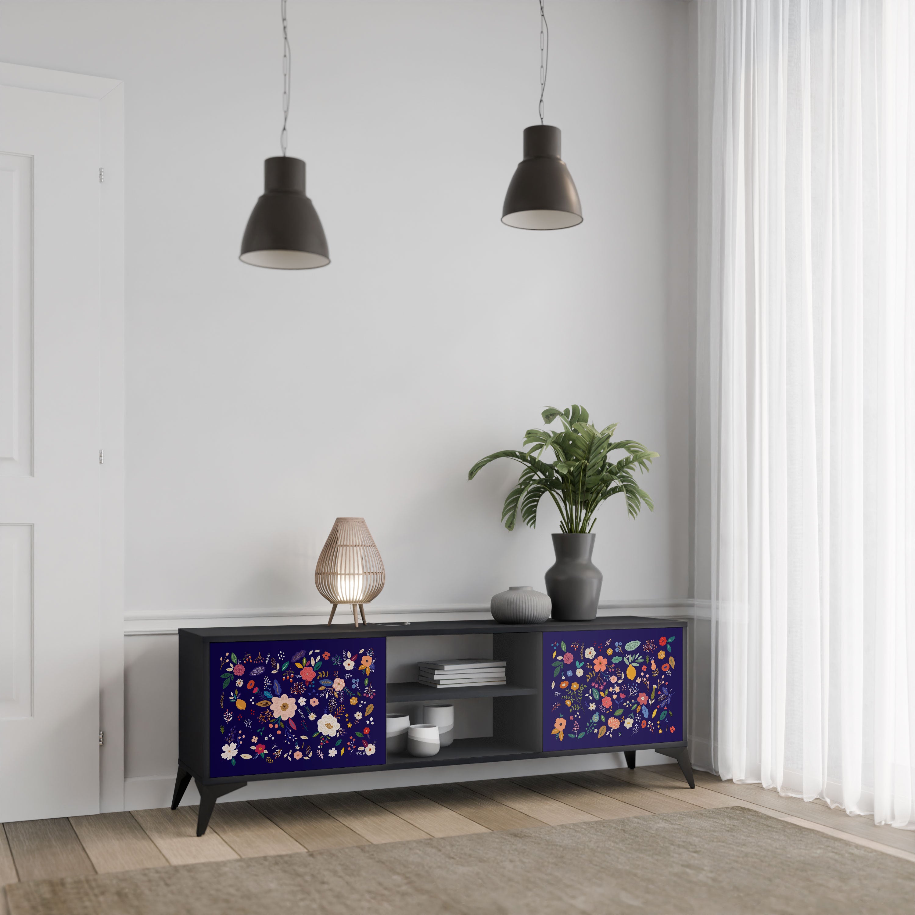 FLORAL COMBINATION Szafka RTV 2-drzwiowa korpus Czarny