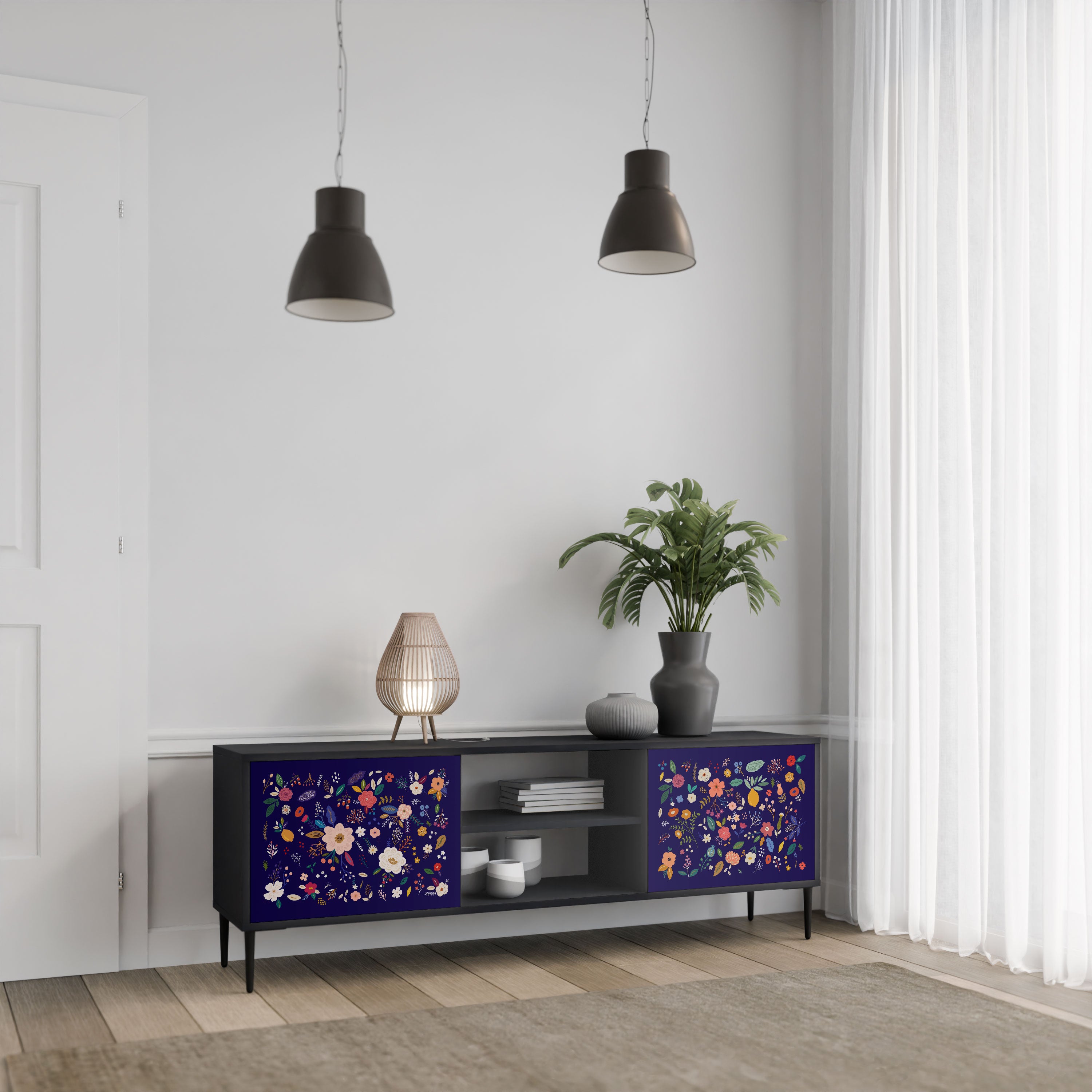 FLORAL COMBINATION Szafka RTV 2-drzwiowa korpus Czarny