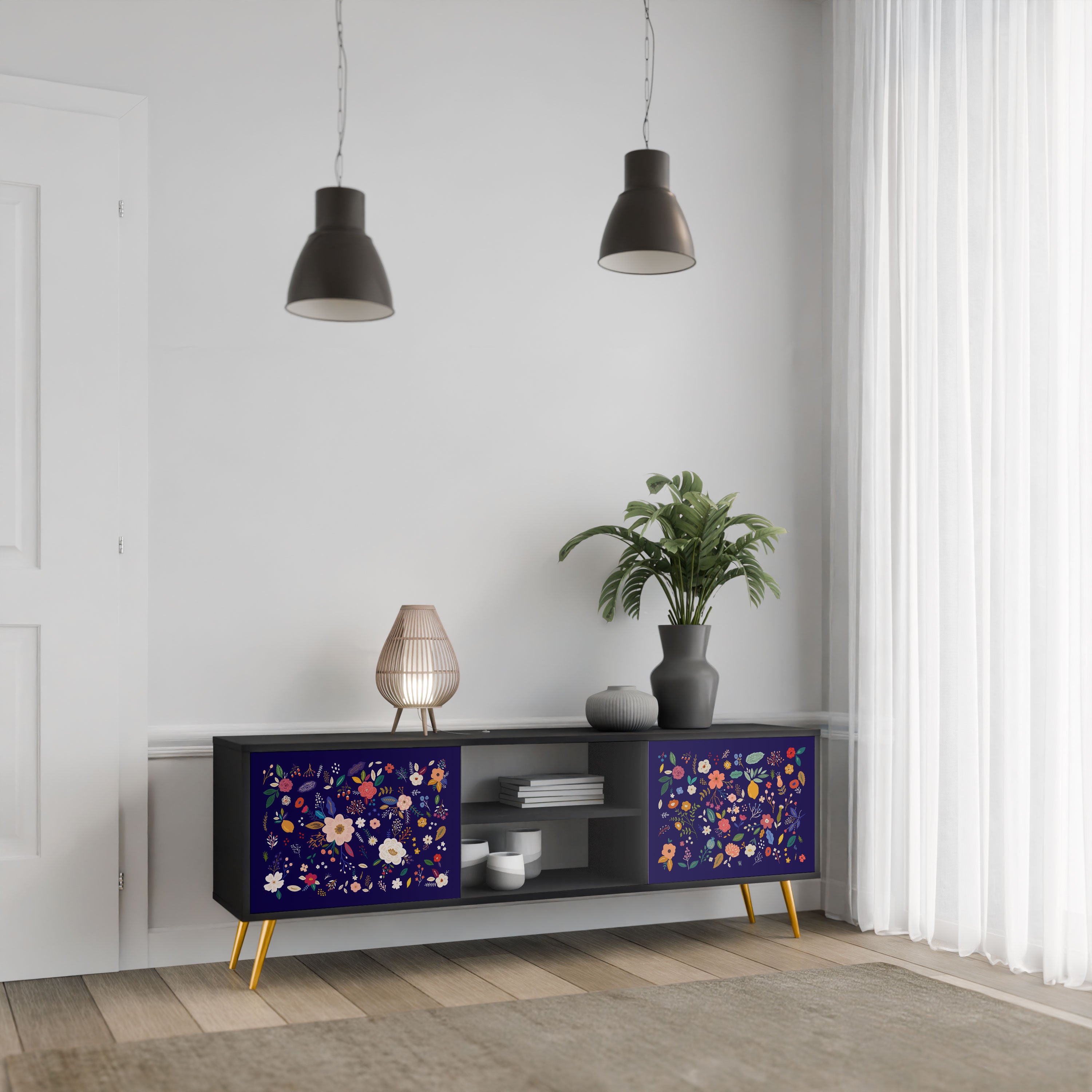 FLORAL COMBINATION Szafka RTV 2-drzwiowa korpus Czarny