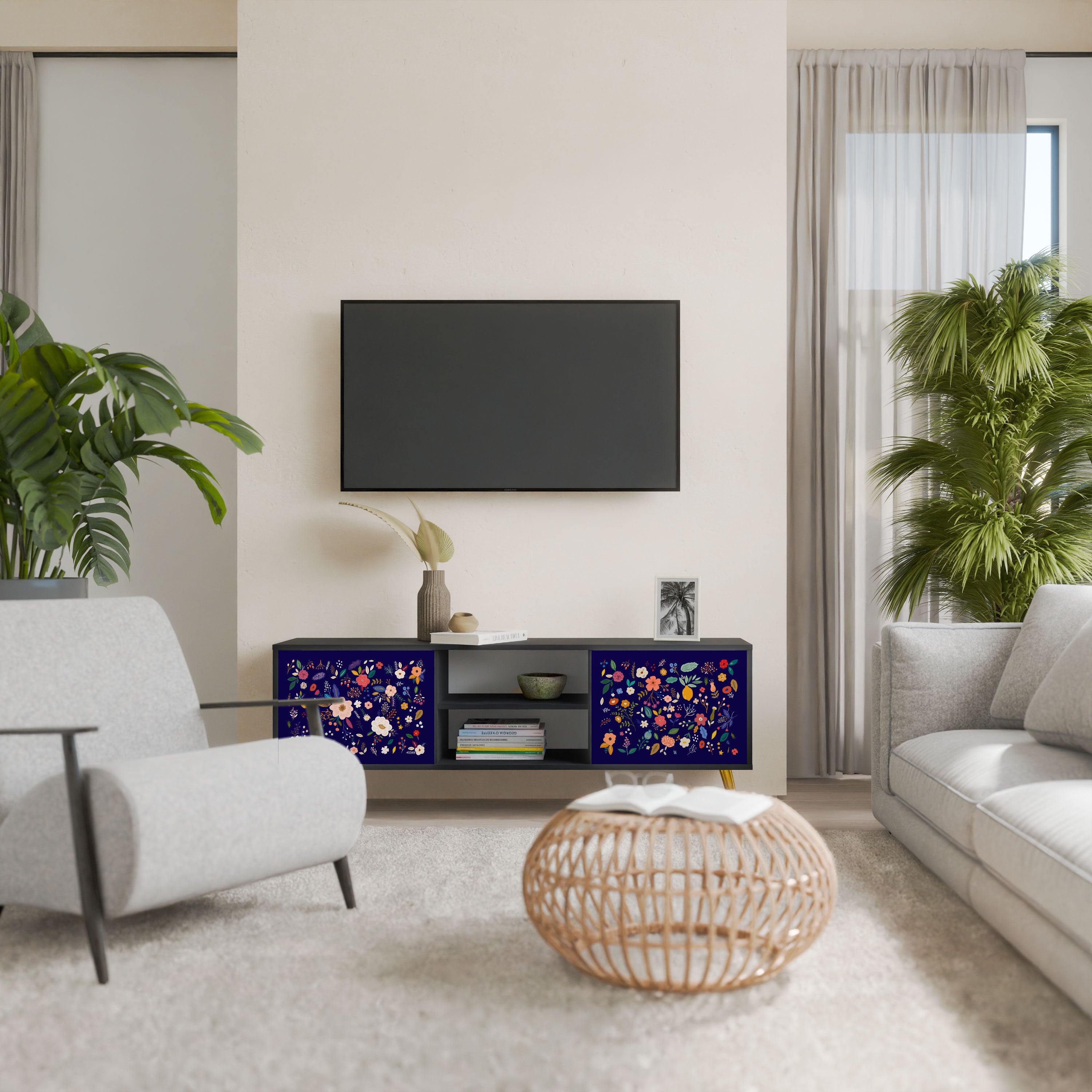FLORAL COMBINATION Szafka RTV 2-drzwiowa korpus Czarny