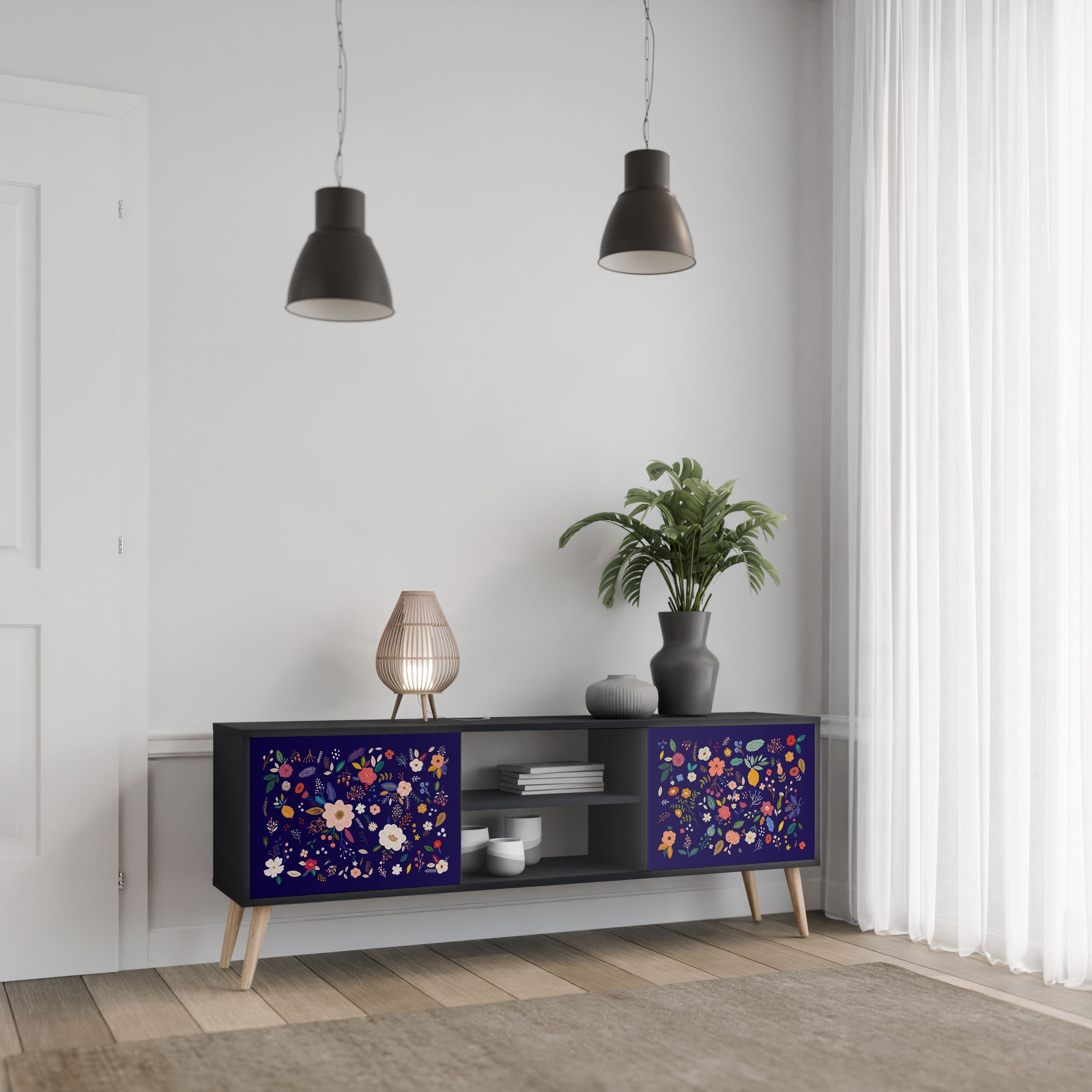 FLORAL COMBINATION Szafka RTV 2-drzwiowa korpus Czarny