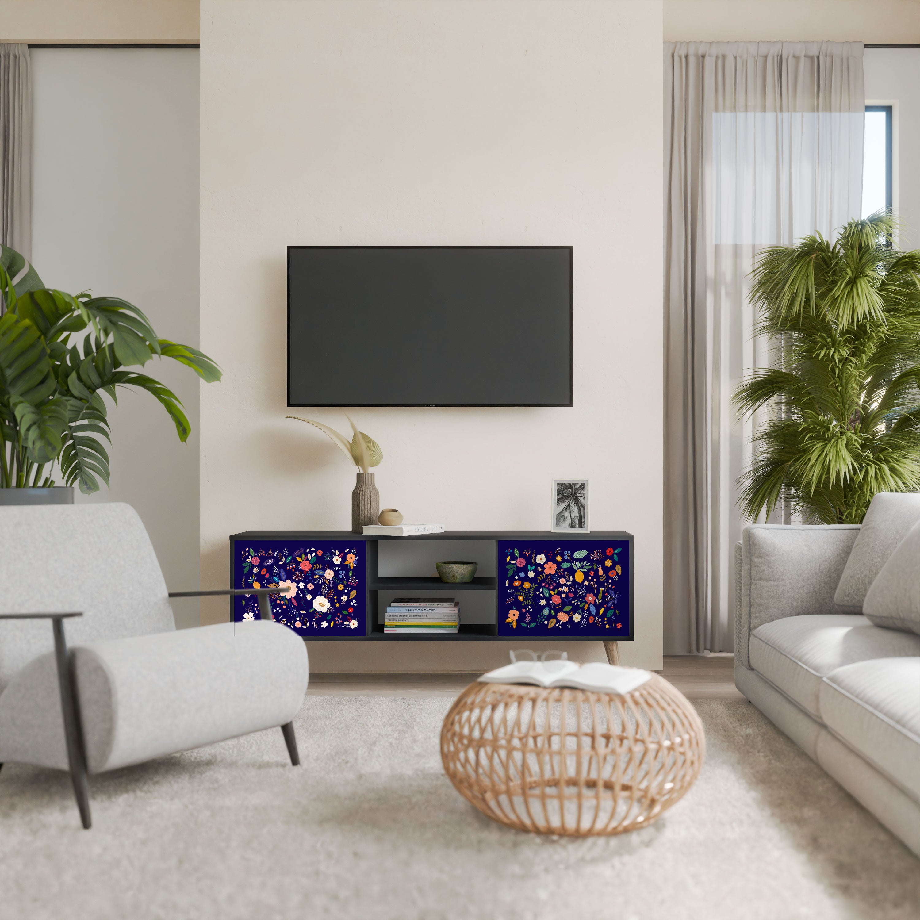 FLORAL COMBINATION Szafka RTV 2-drzwiowa korpus Czarny