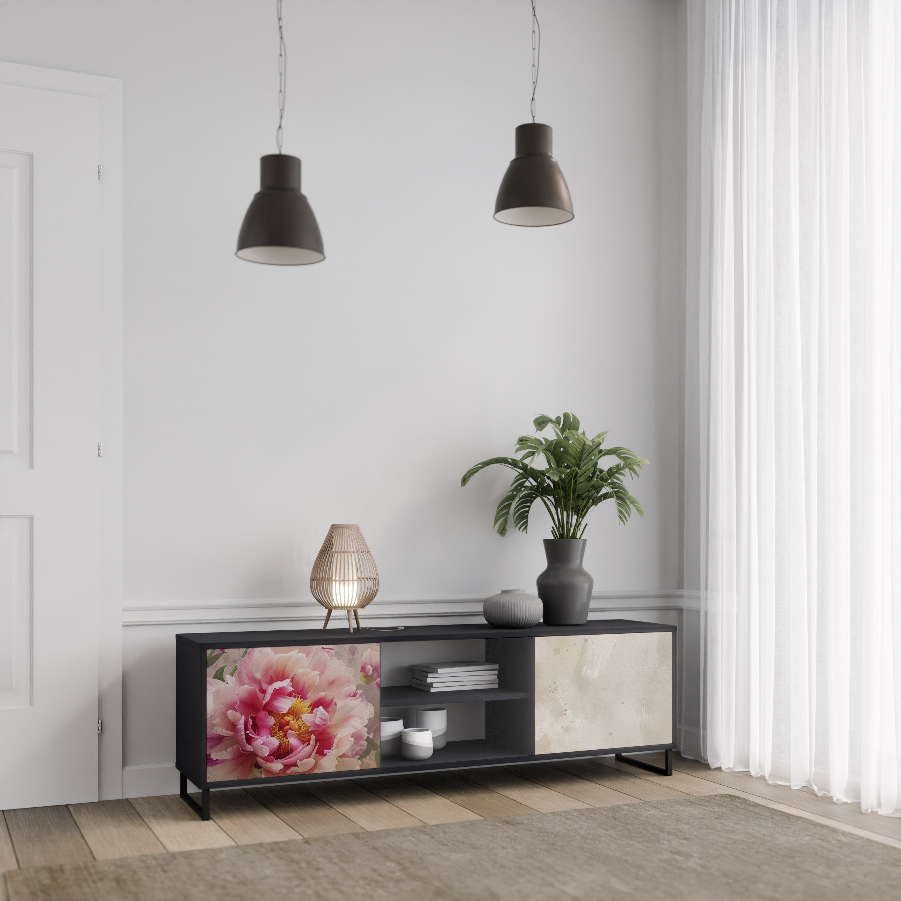 PEONY WHISPER Szafka RTV 2-drzwiowa korpus Czarny