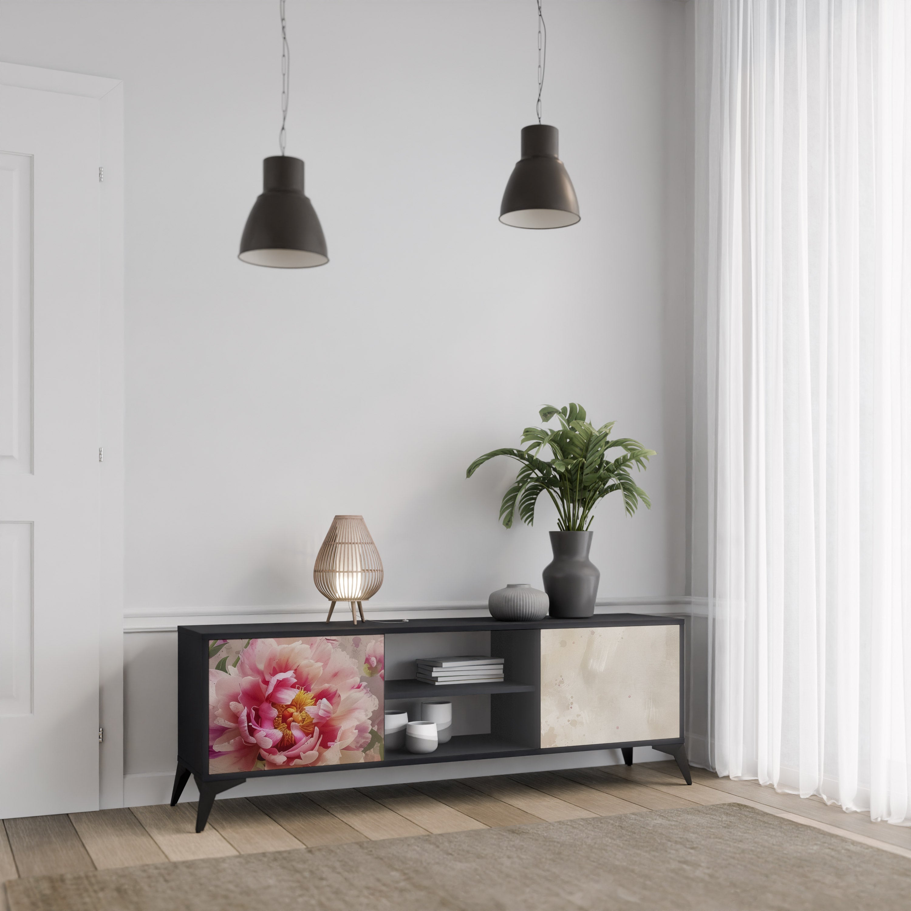 PEONY WHISPER Szafka RTV 2-drzwiowa korpus Czarny