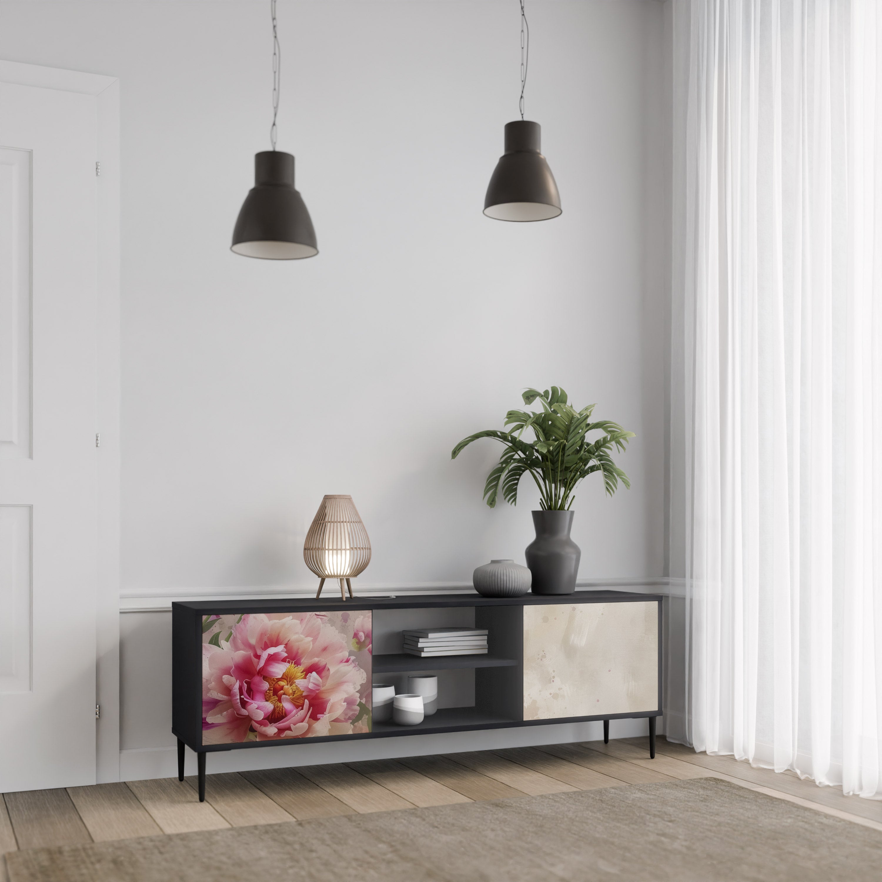 PEONY WHISPER Szafka RTV 2-drzwiowa korpus Czarny