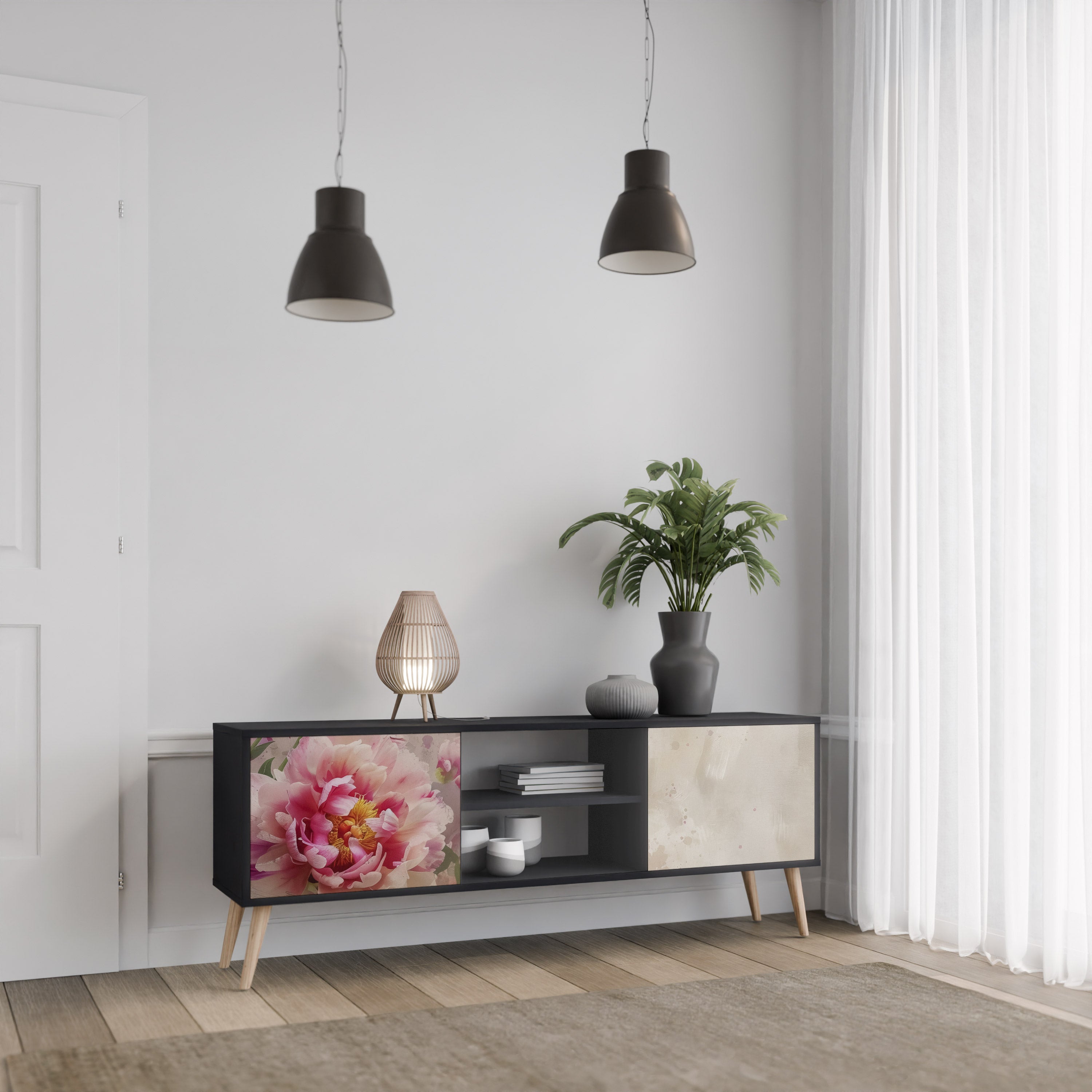 PEONY WHISPER Szafka RTV 2-drzwiowa korpus Czarny