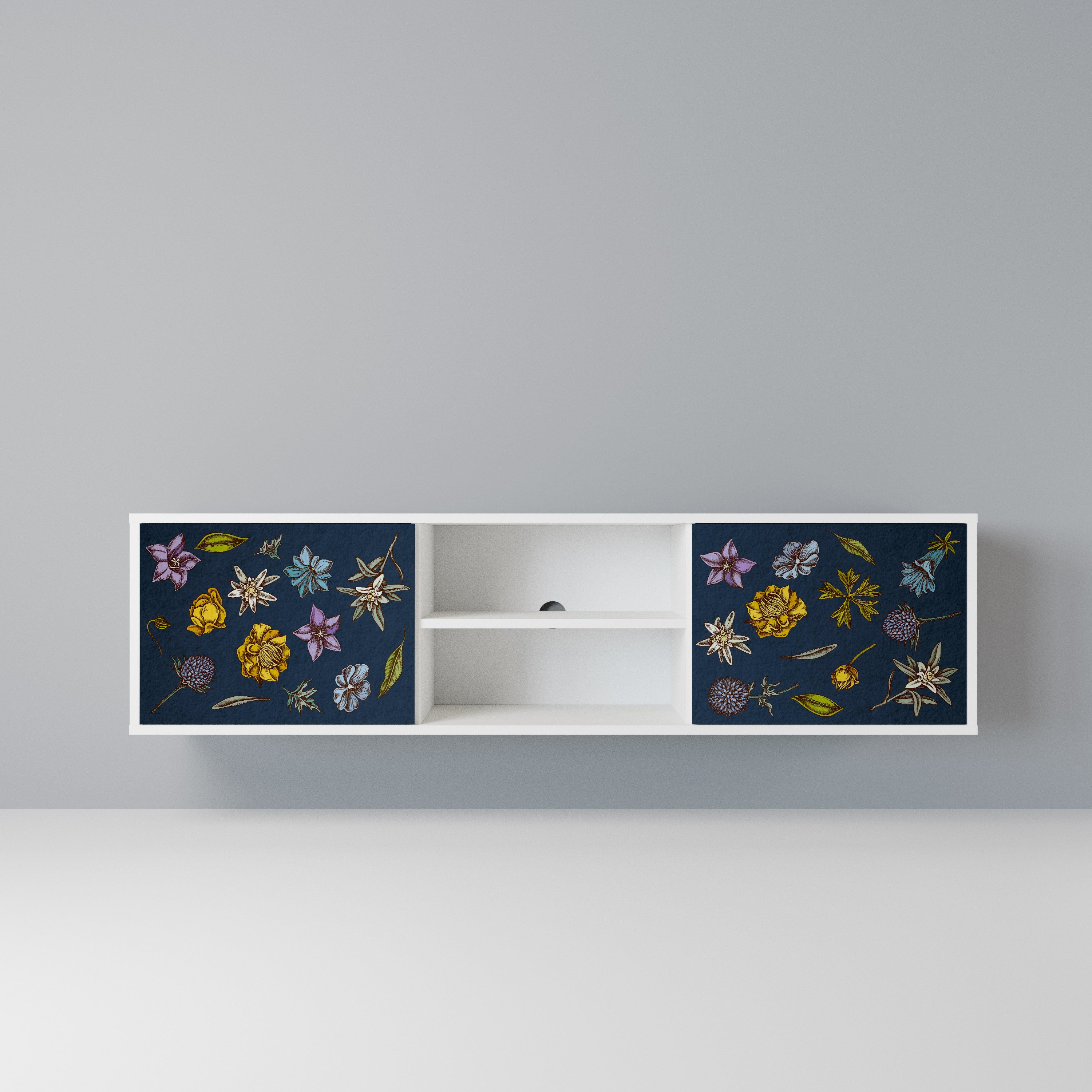 FLOWERS ON NAVY BLUE Szafka RTV 2-drzwiowa korpus Biały