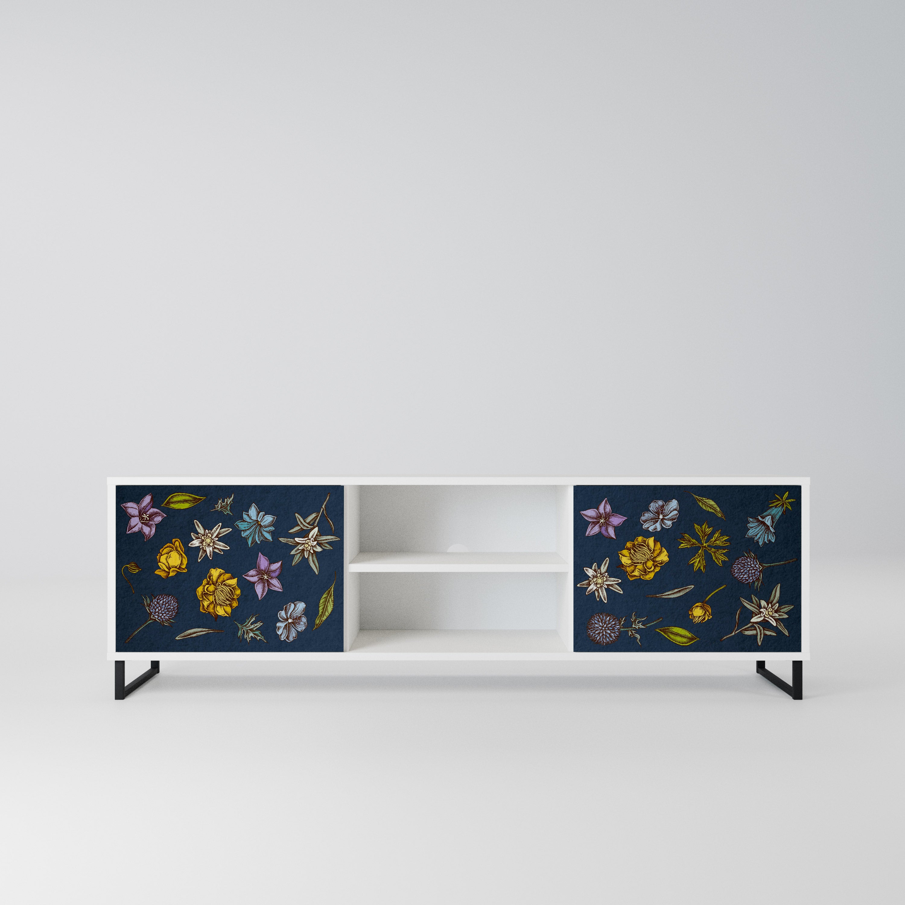 FLOWERS ON NAVY BLUE Szafka RTV 2-drzwiowa korpus Biały