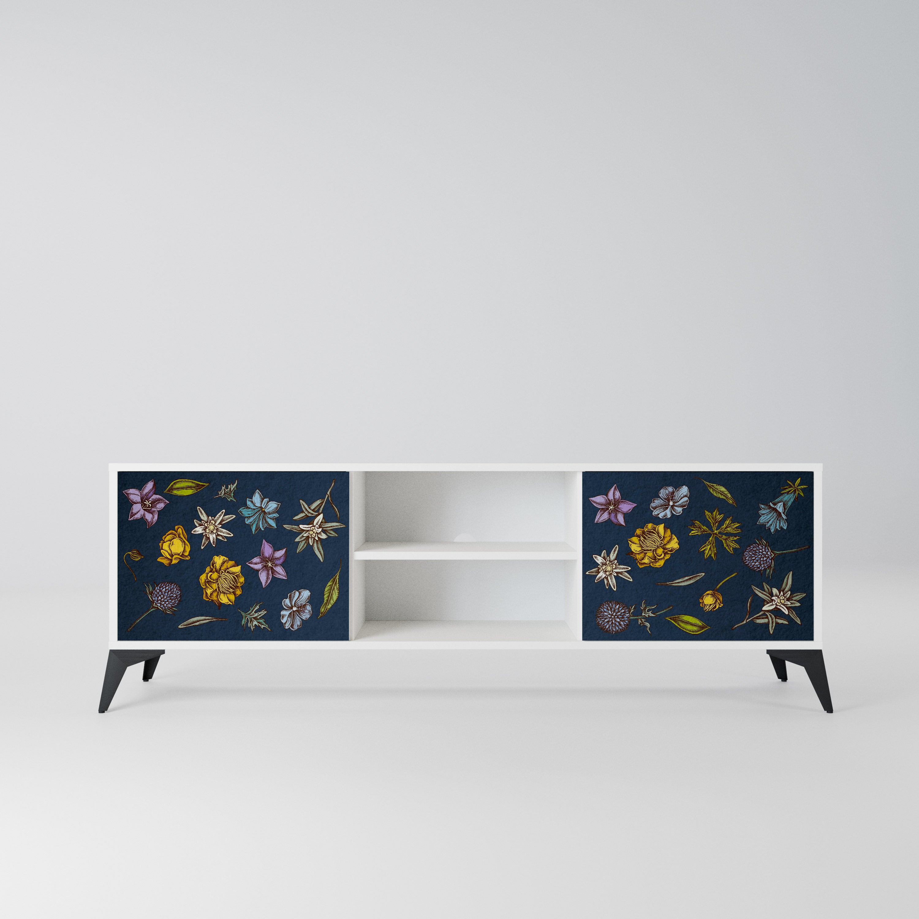 FLOWERS ON NAVY BLUE Szafka RTV 2-drzwiowa korpus Biały