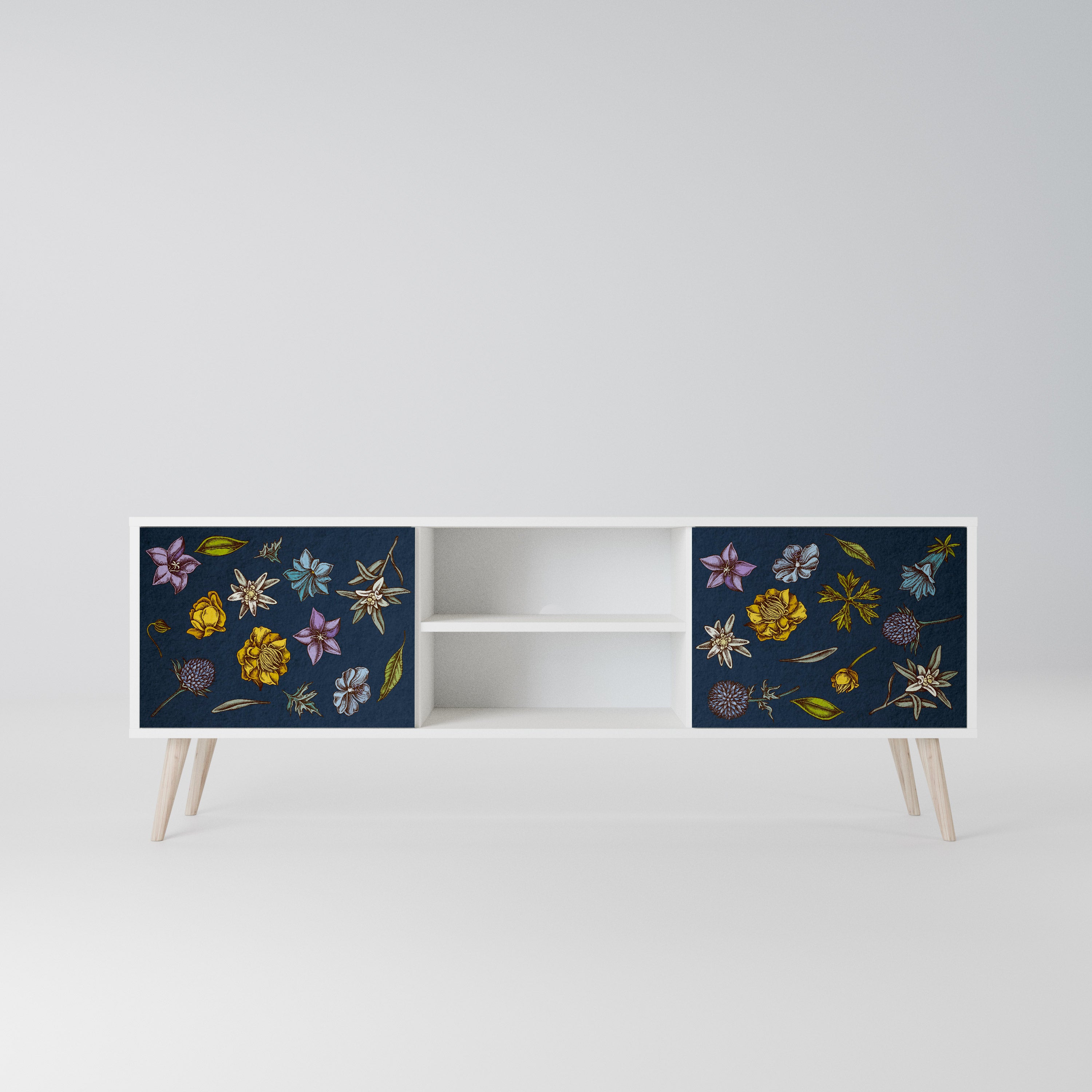 FLOWERS ON NAVY BLUE Szafka RTV 2-drzwiowa korpus Biały