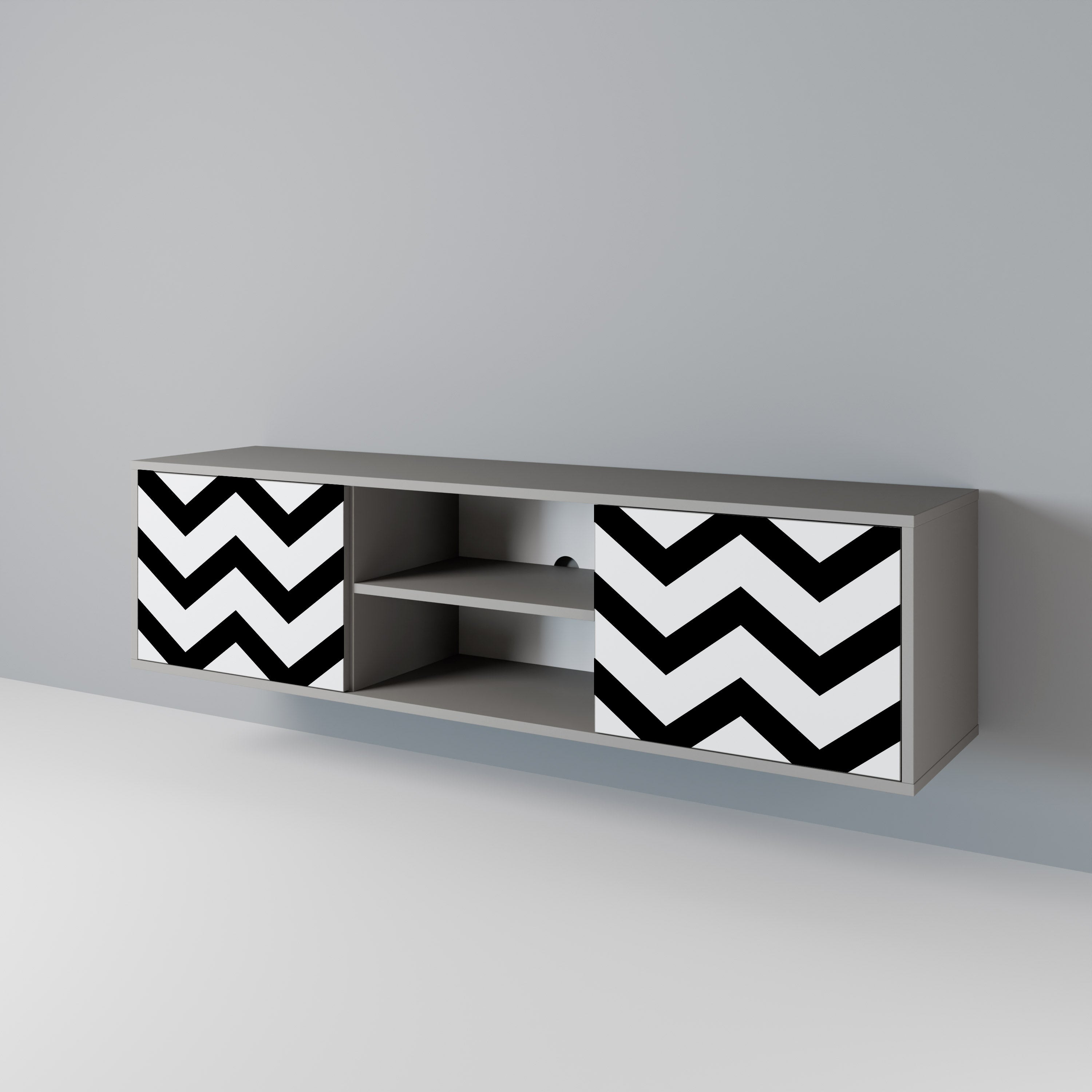 CLASSIC ZIG ZAG Szafka RTV 2-drzwiowa korpus Szary