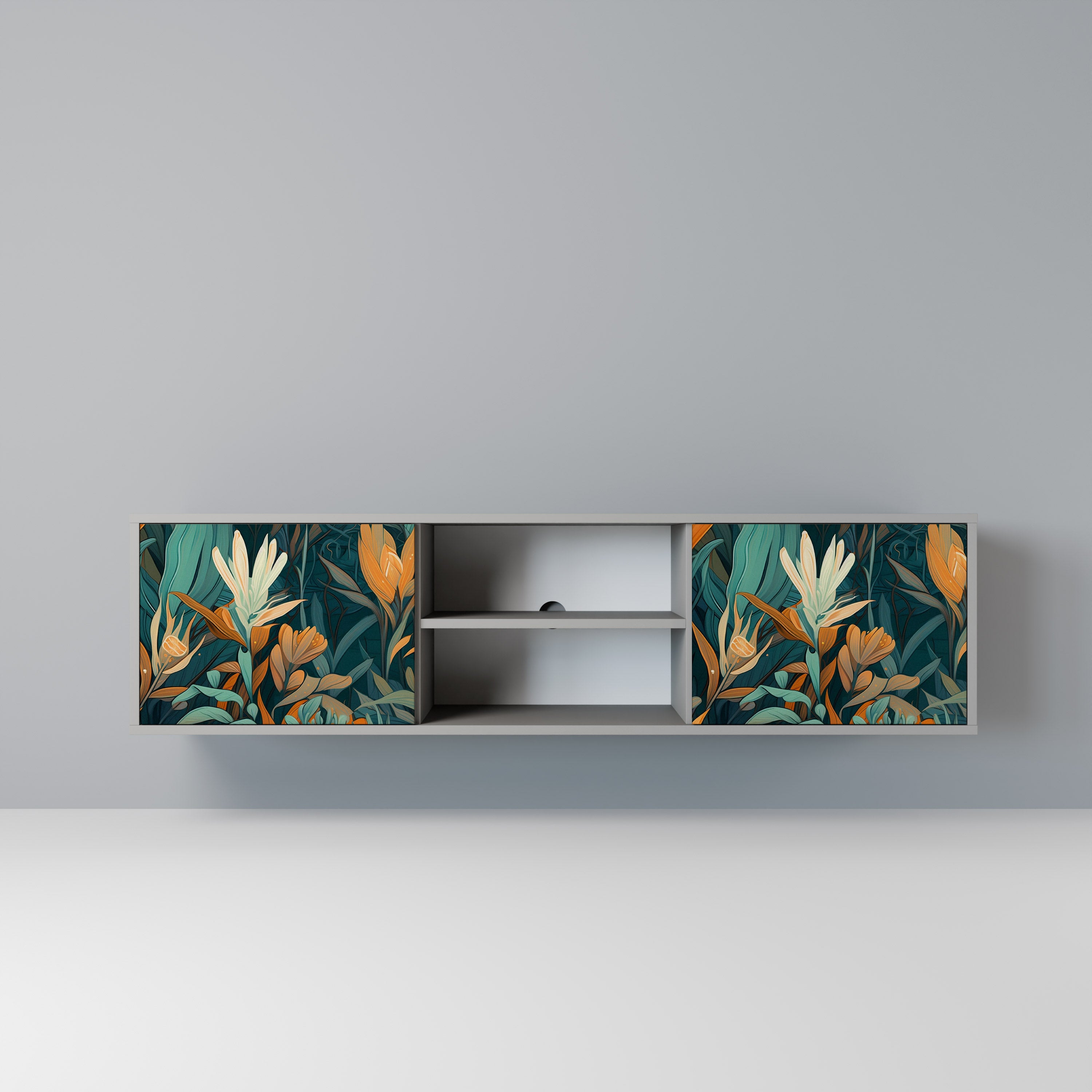 FLORAL SERENITY Szafka RTV 2-drzwiowa korpus Szary