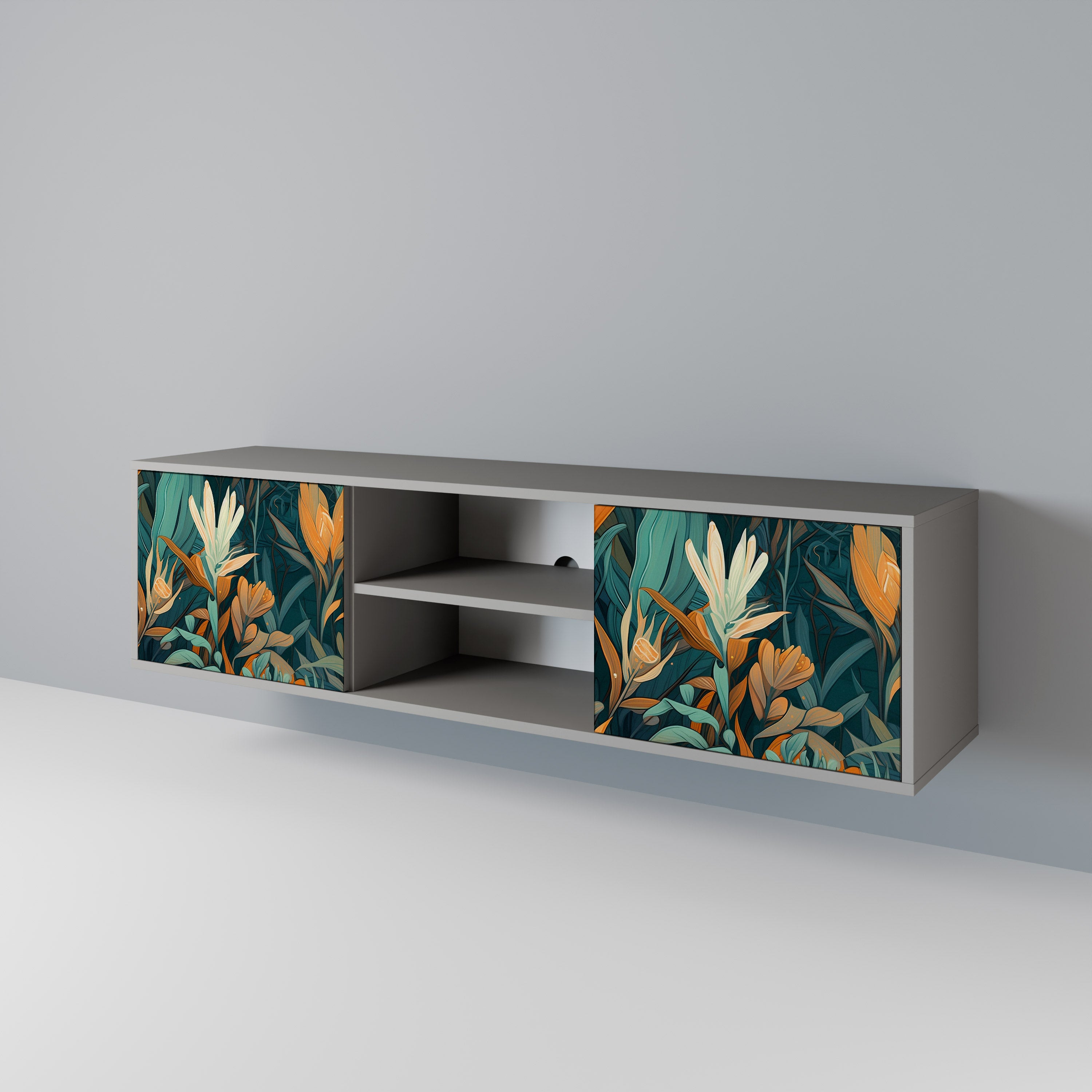 FLORAL SERENITY Szafka RTV 2-drzwiowa korpus Szary